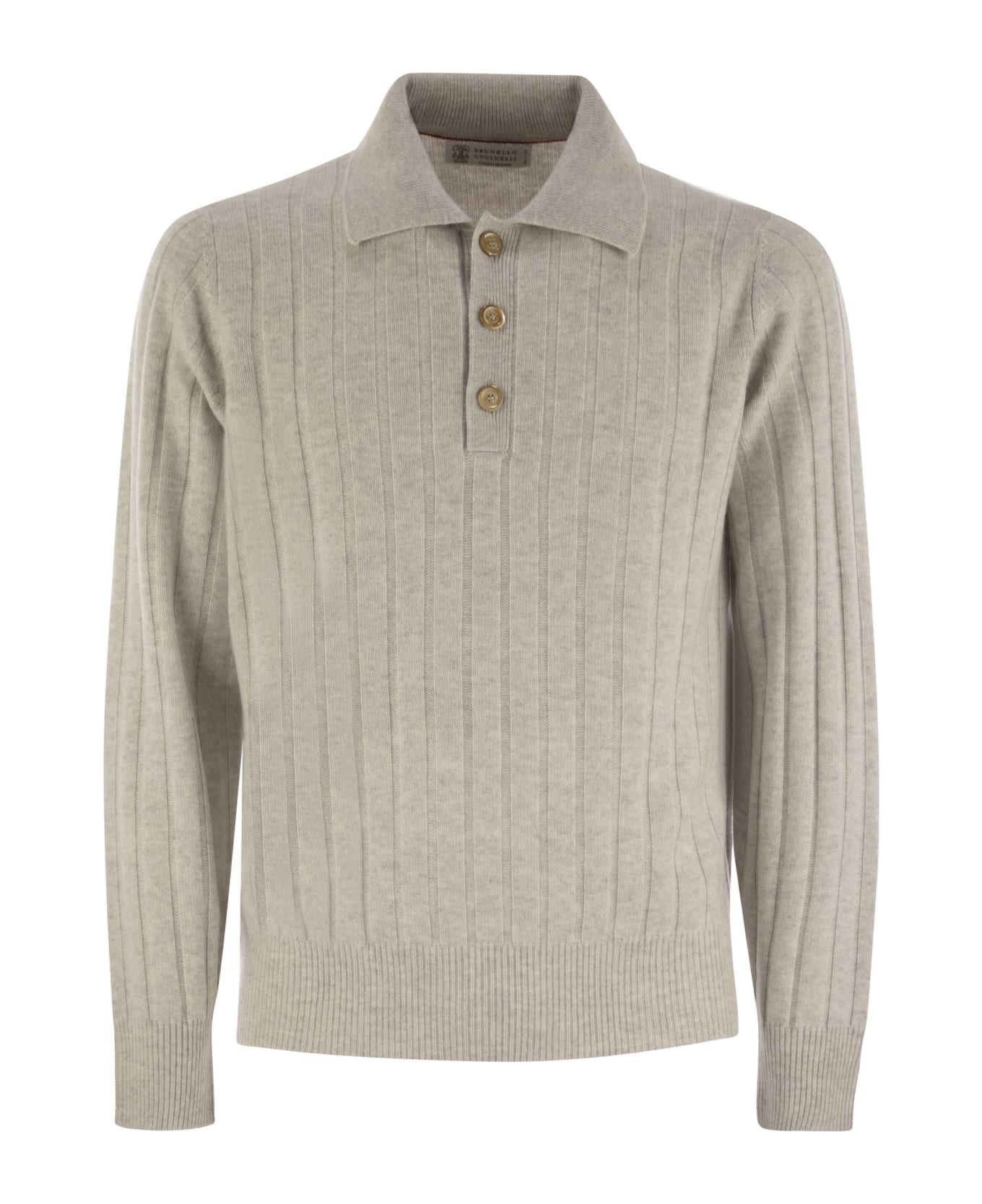 Brunello Cucinelli Cashmere Knit Polo Shirt - Fog