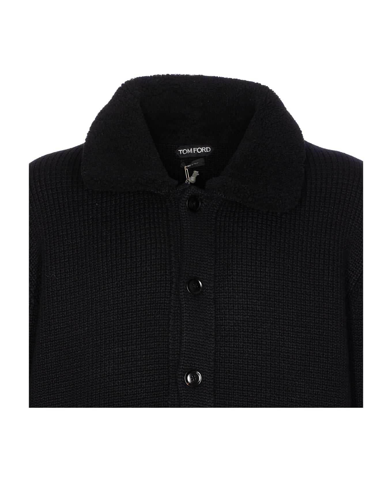 Tom Ford Shearling Collar Cashmere Cardigan - Black