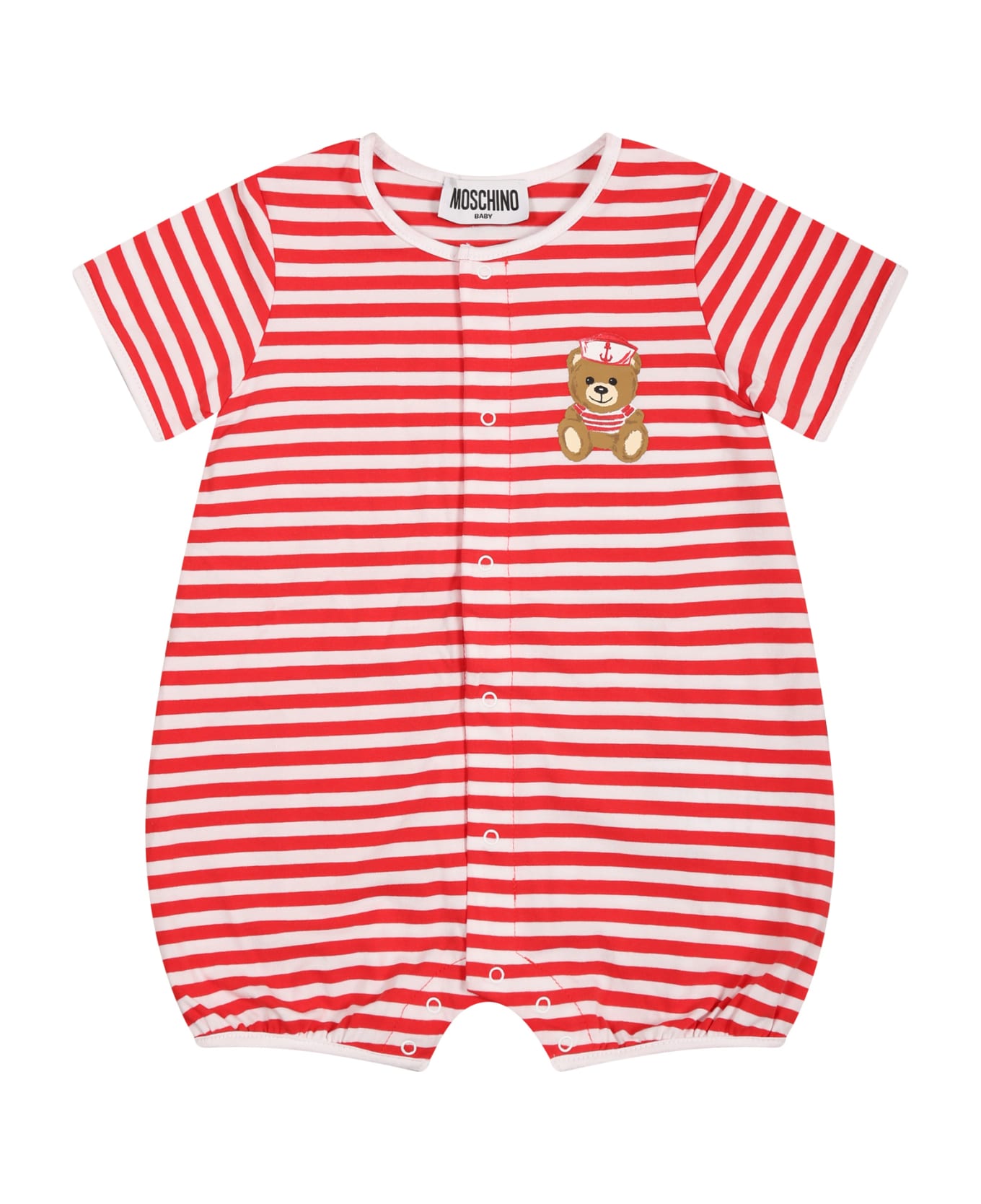 Moschino Multicolor Romper For Baby Boy With Teddy Bear And Logo - Red