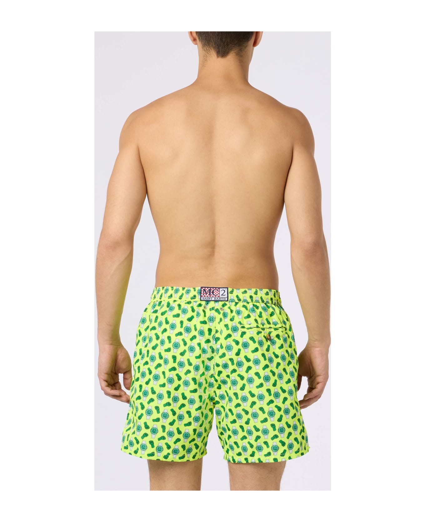 MC2 Saint Barth Man Lightweight Fabric Swim-shorts Lighting Micro Fantasy With Watches Print - YELLOW