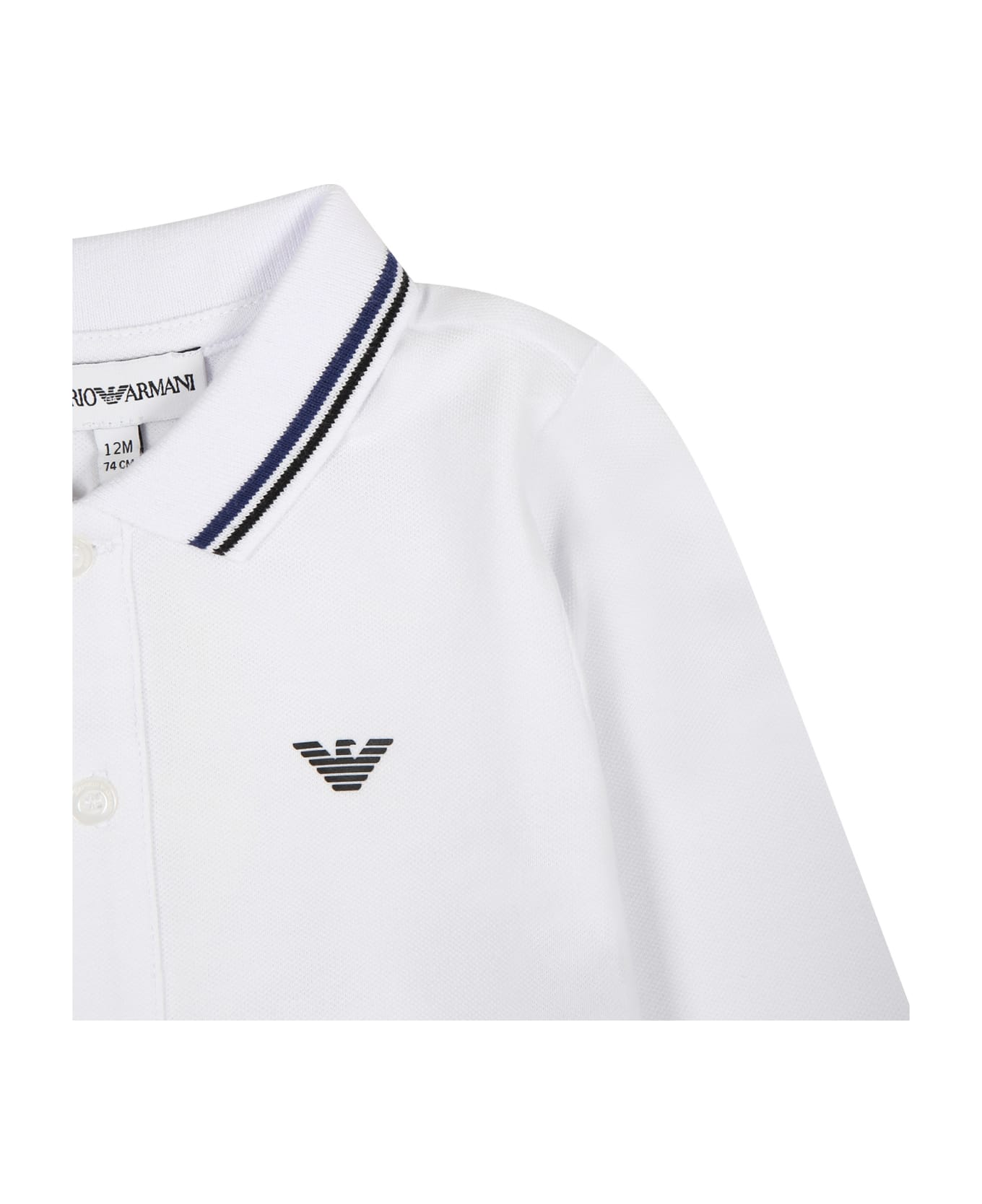 Emporio Armani White Polo Shirt For Baby Boy With Logo - White