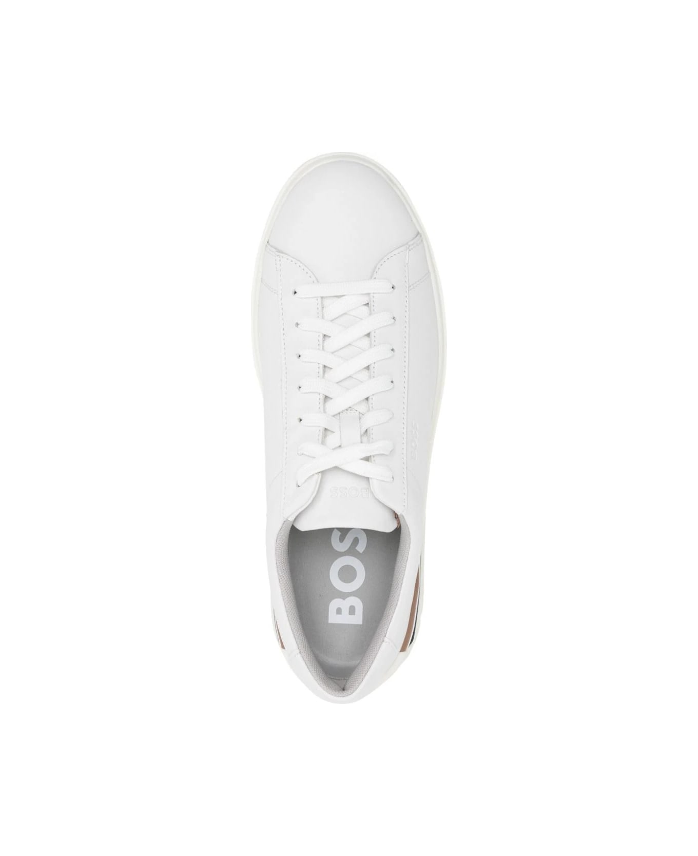 Hugo Boss White Leather Sneakers With Preformed Sole, Logo And Typical Brand Stripes - White