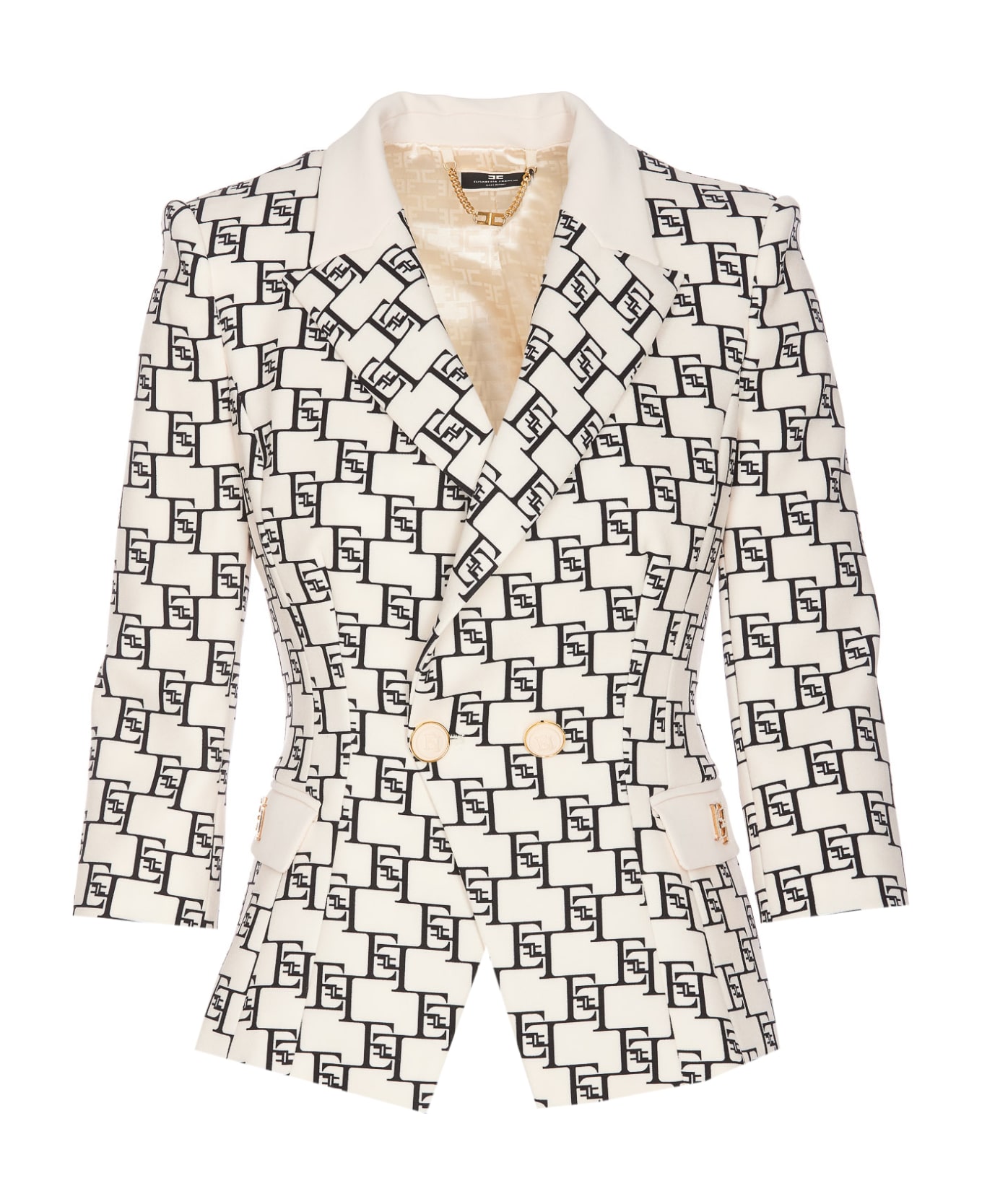 Elisabetta Franchi Double Breast Jacket Logo Print And Plaque - White ブレザー