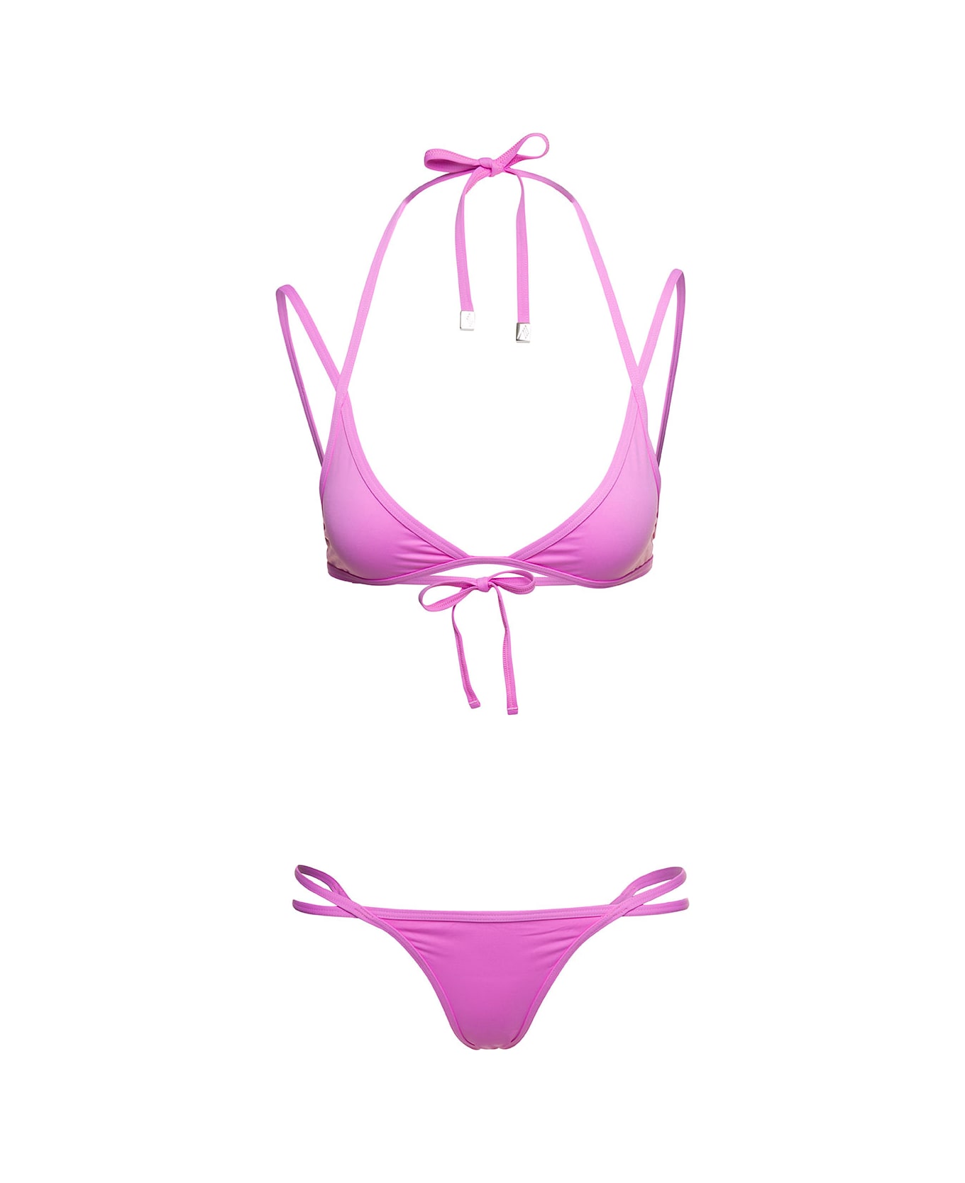 The Attico Triangle Cup Bikini Set In Pink Technical Fabric Woman - Pink 水着