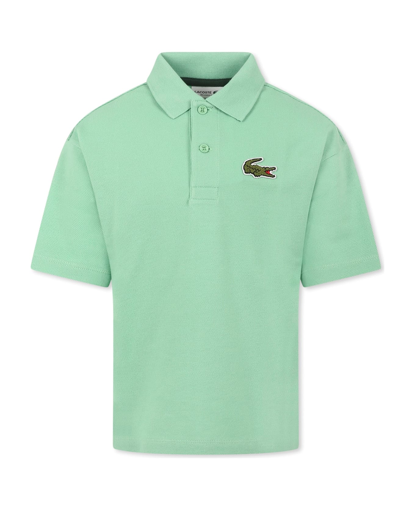 Lacoste Green Polo Shirt For Kids With Crocodile - Green