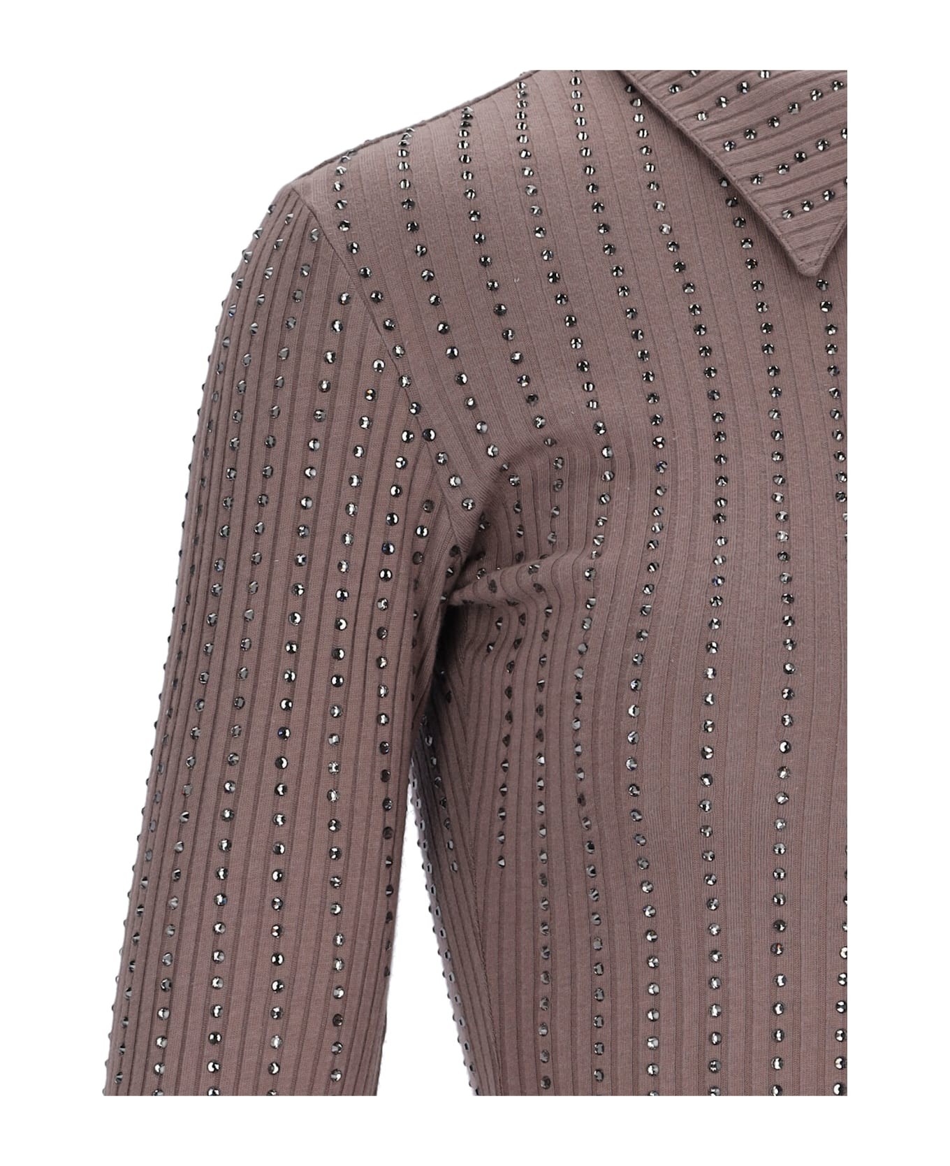 The Attico Crystal Polo Shirt - BROWN