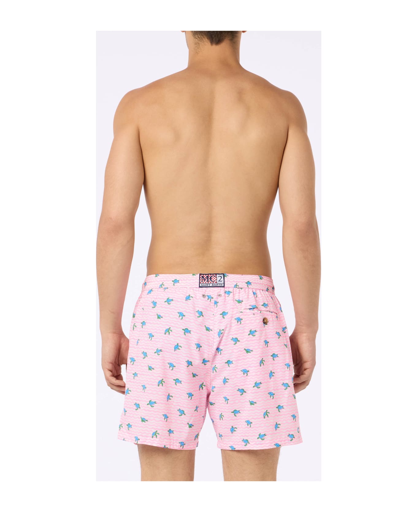 MC2 Saint Barth Comfort Light Classic Stretch Swim Shorts With Sea Turtles Print - PINK