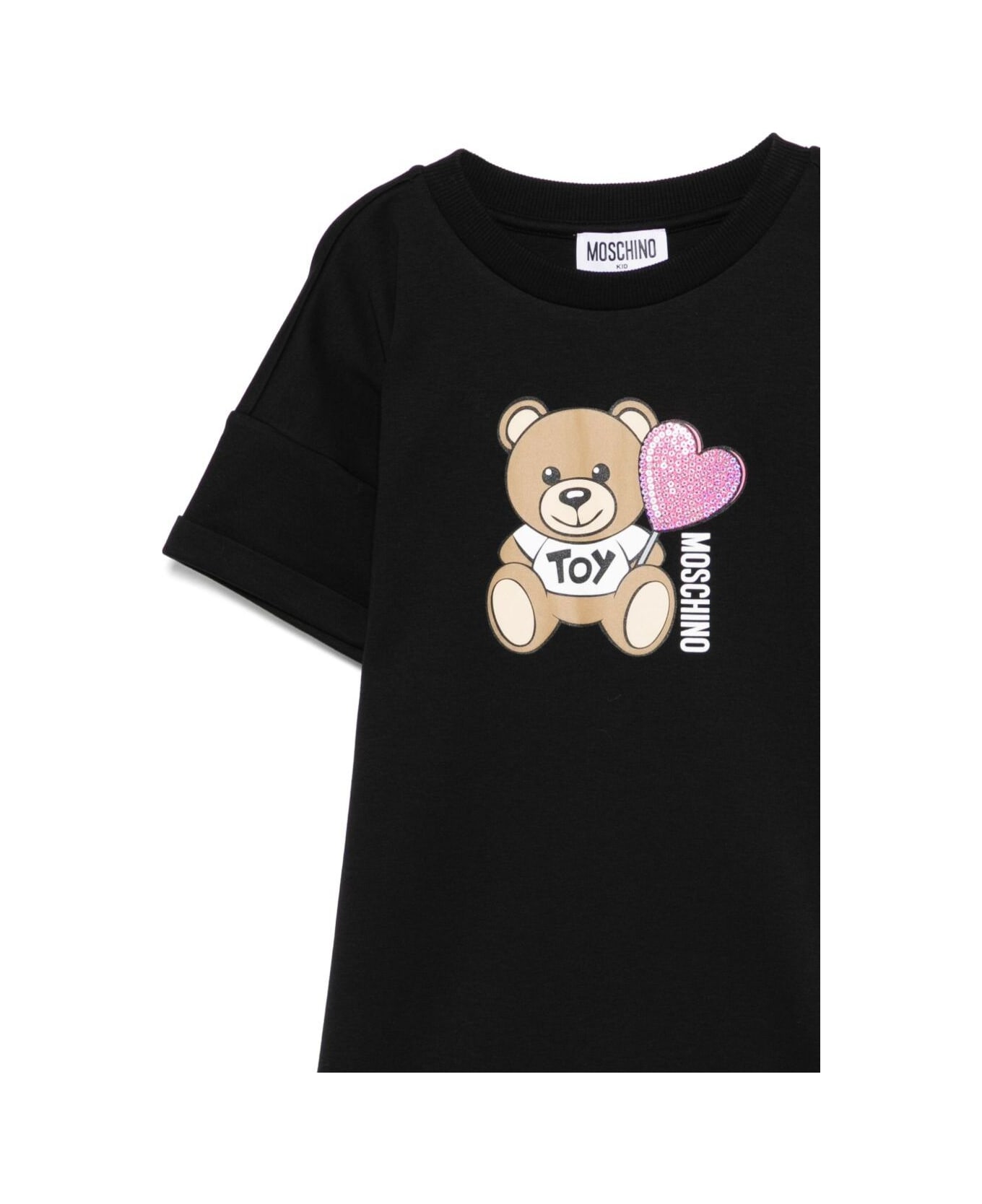 Moschino Black Crewneck Dress With Logo Print On The Front In Cotton Girl - Black