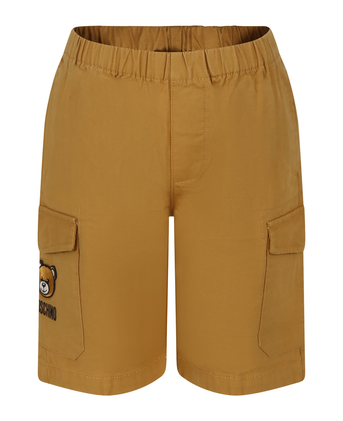 Moschino Borown Shorts For Kids With Teddy Bear And Logo - Brown