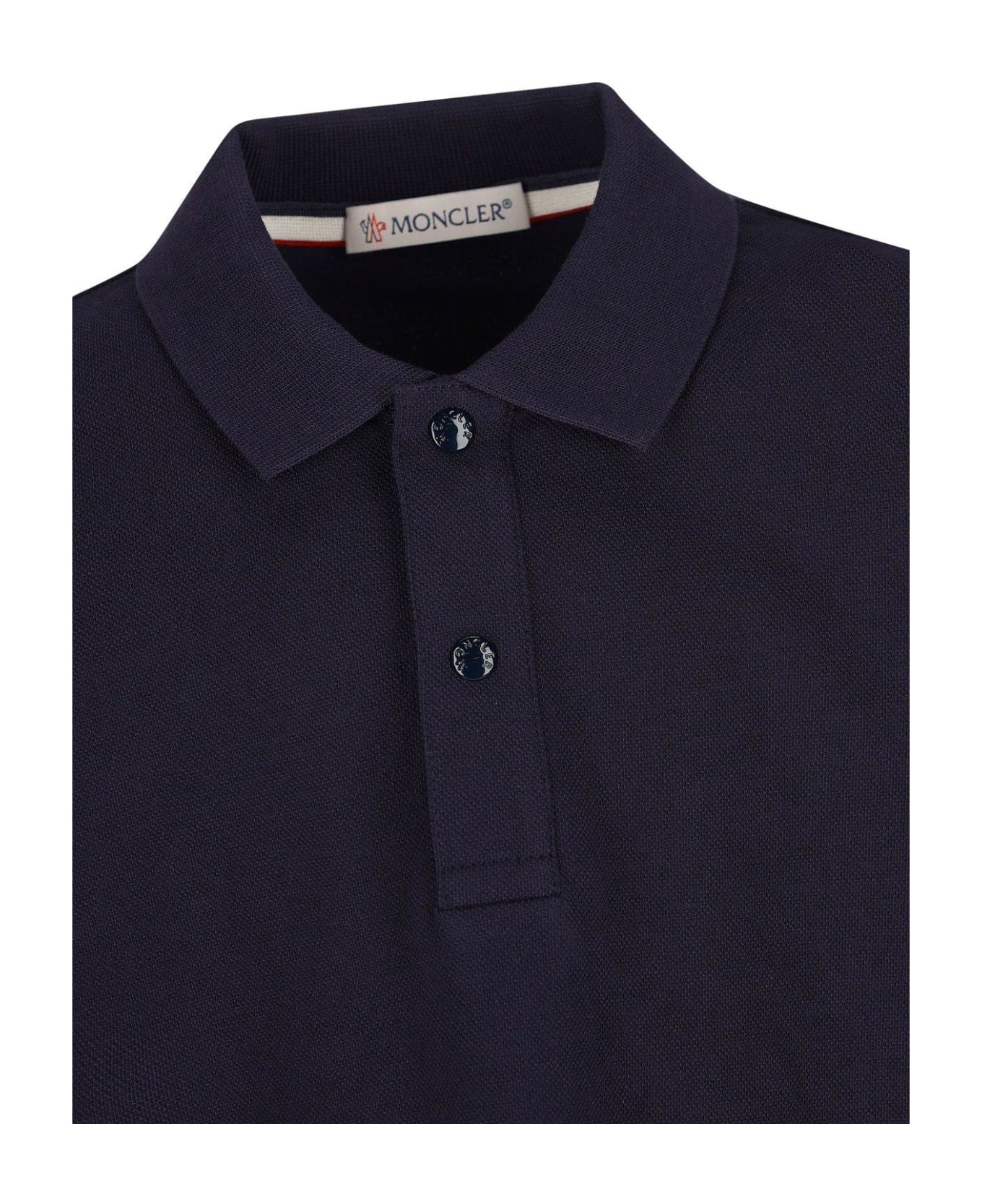 Moncler Button Detailed Long-sleeved Polo Shirt - NAVY