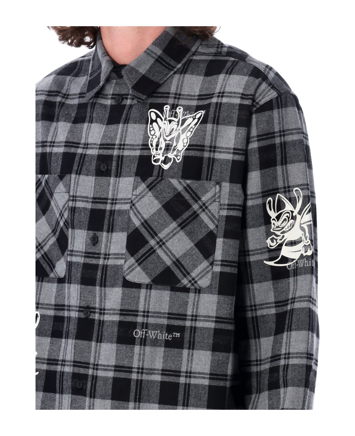 Off-White Character Check Flannel Shirt - BLACK WHITE