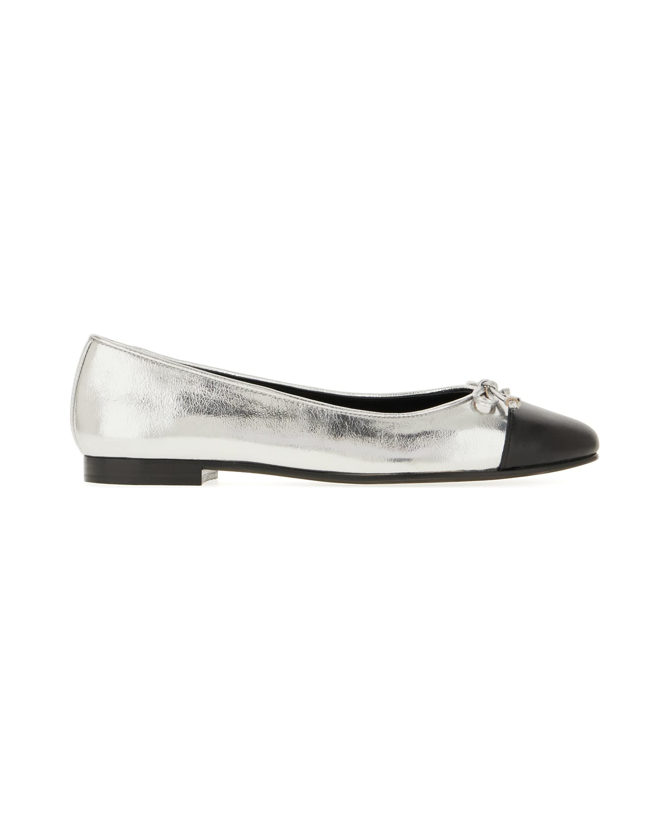Tory Burch Two-tone Leather Ballerinas - SILVER  PERFECT BLACK