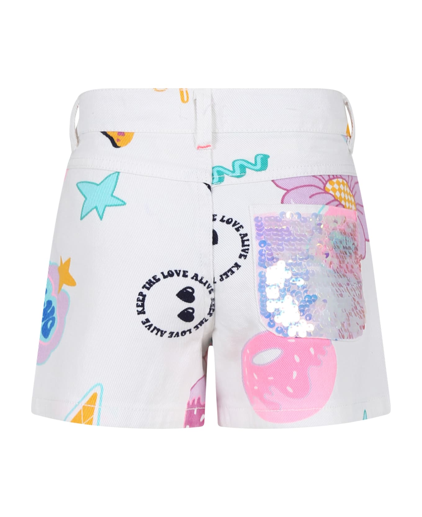 Billieblush White Shorts For Girl With Multicolor Pattern - White