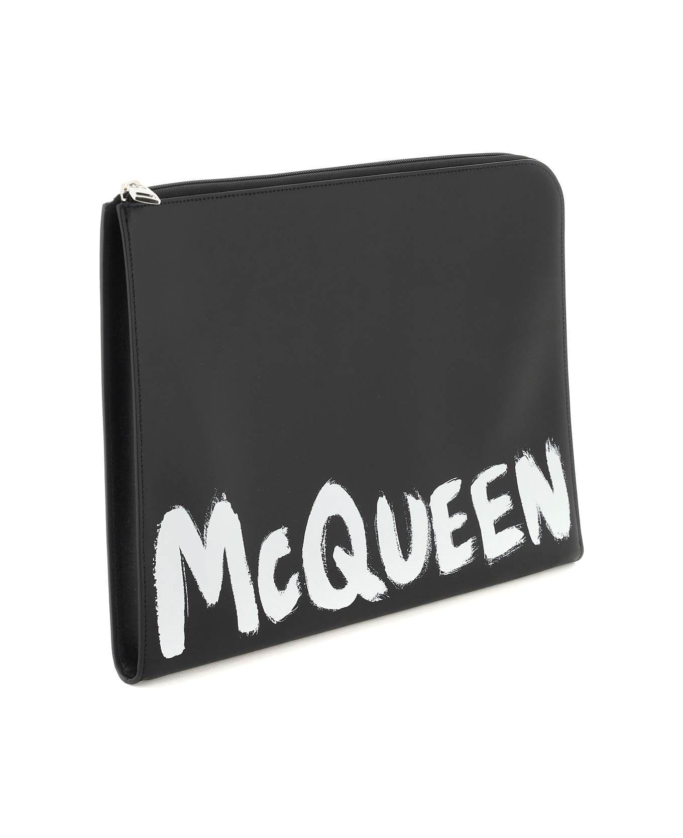 Alexander McQueen 'mcqueen Graffiti' Leather Document Holder Pouch - Black/white