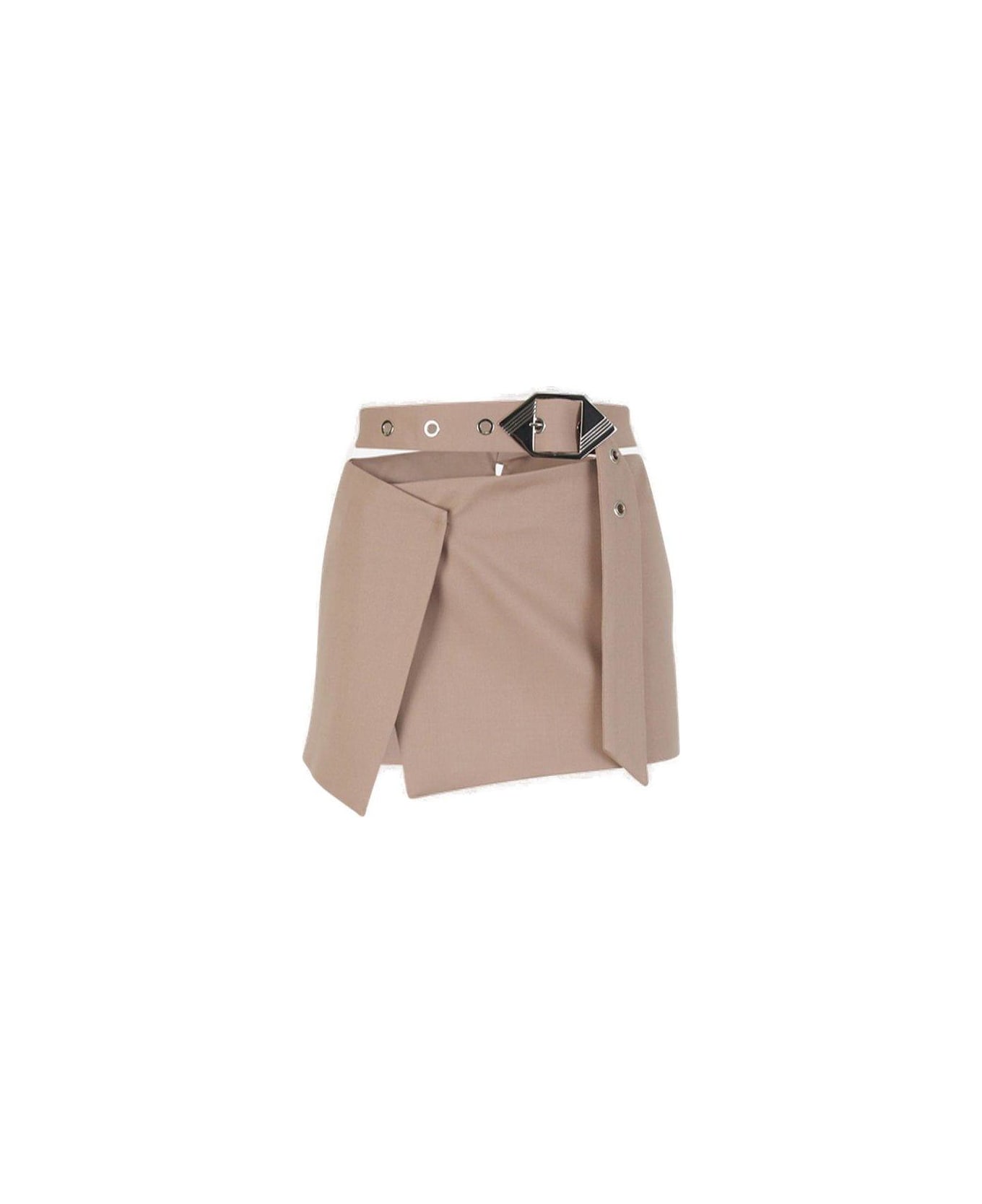The Attico Mid-rise Asymmetric Belted Mini Skirt - Beige