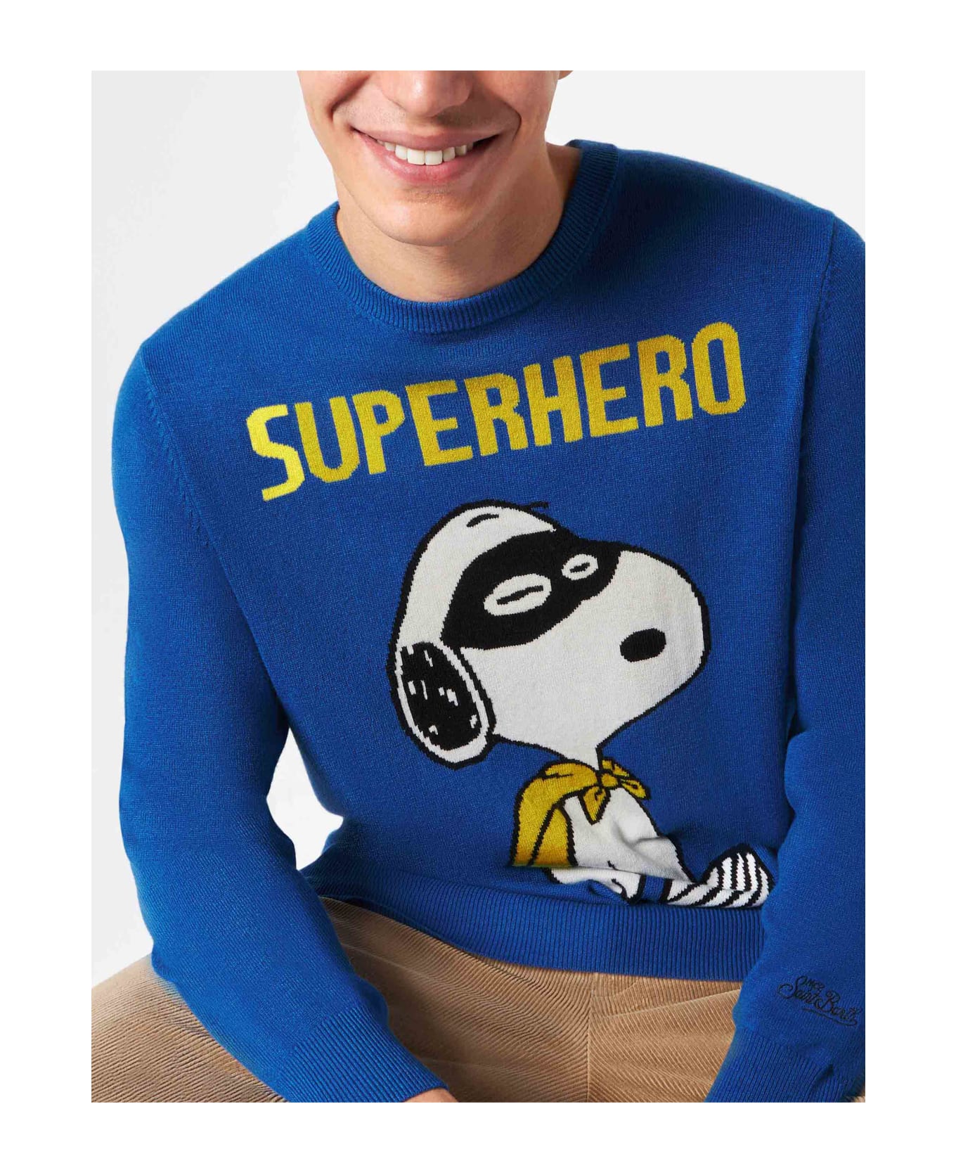 MC2 Saint Barth Man Lightweight Sweater With Snoopy Jacquard Print | Snoopy Peanuts Special Edition - BLUE