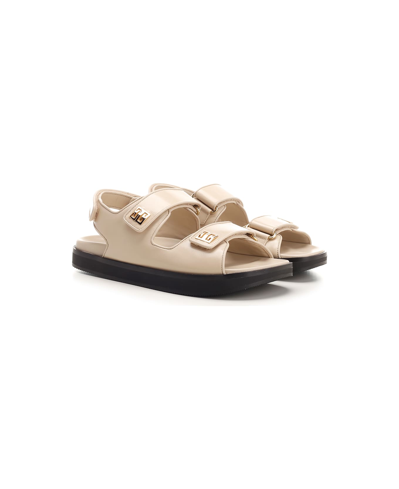 Givenchy Flat Sandals With Straps And 4g Detail In Padded Leather - Beige