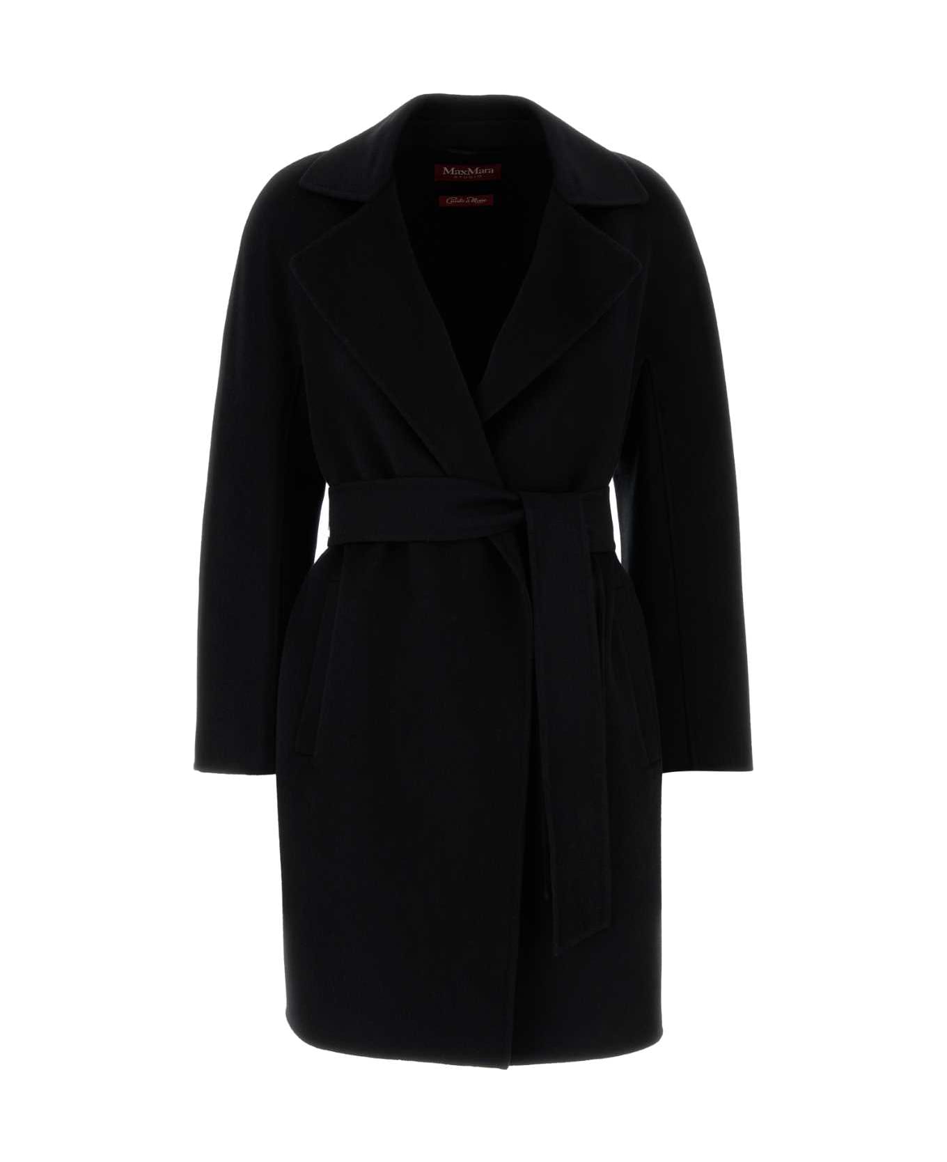 Max Mara Studio Black Wool Blend Ajaccio Coat - NERO