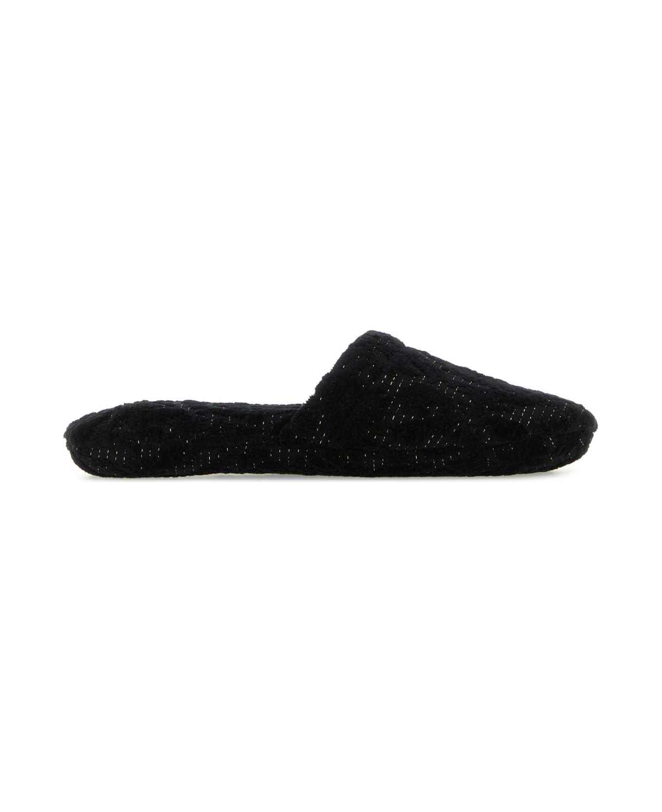 Versace Black Cotton Blend Slippers - ANTHRACITE フラットシューズ