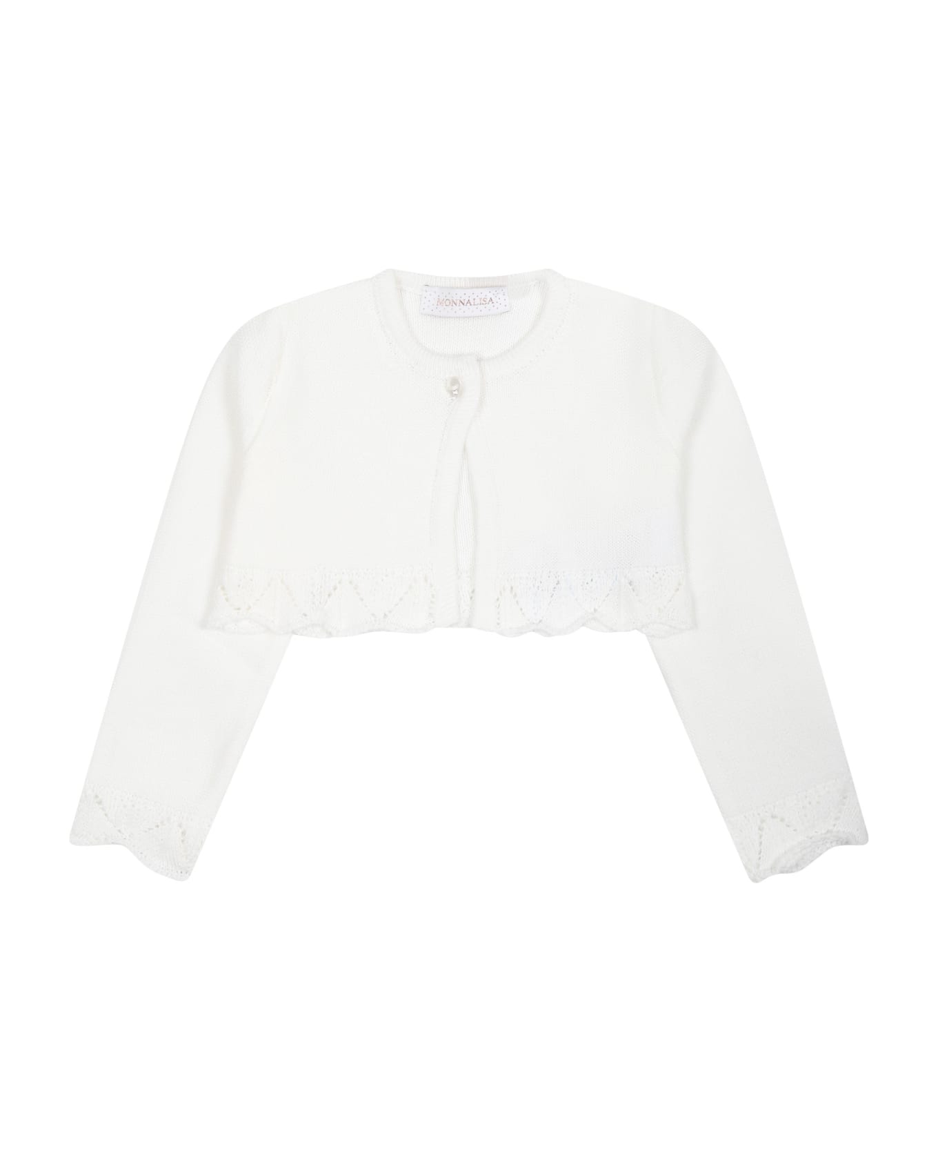 Monnalisa White Cardigan For Baby Girl With Ruffles - White ニットウェア＆スウェットシャツ