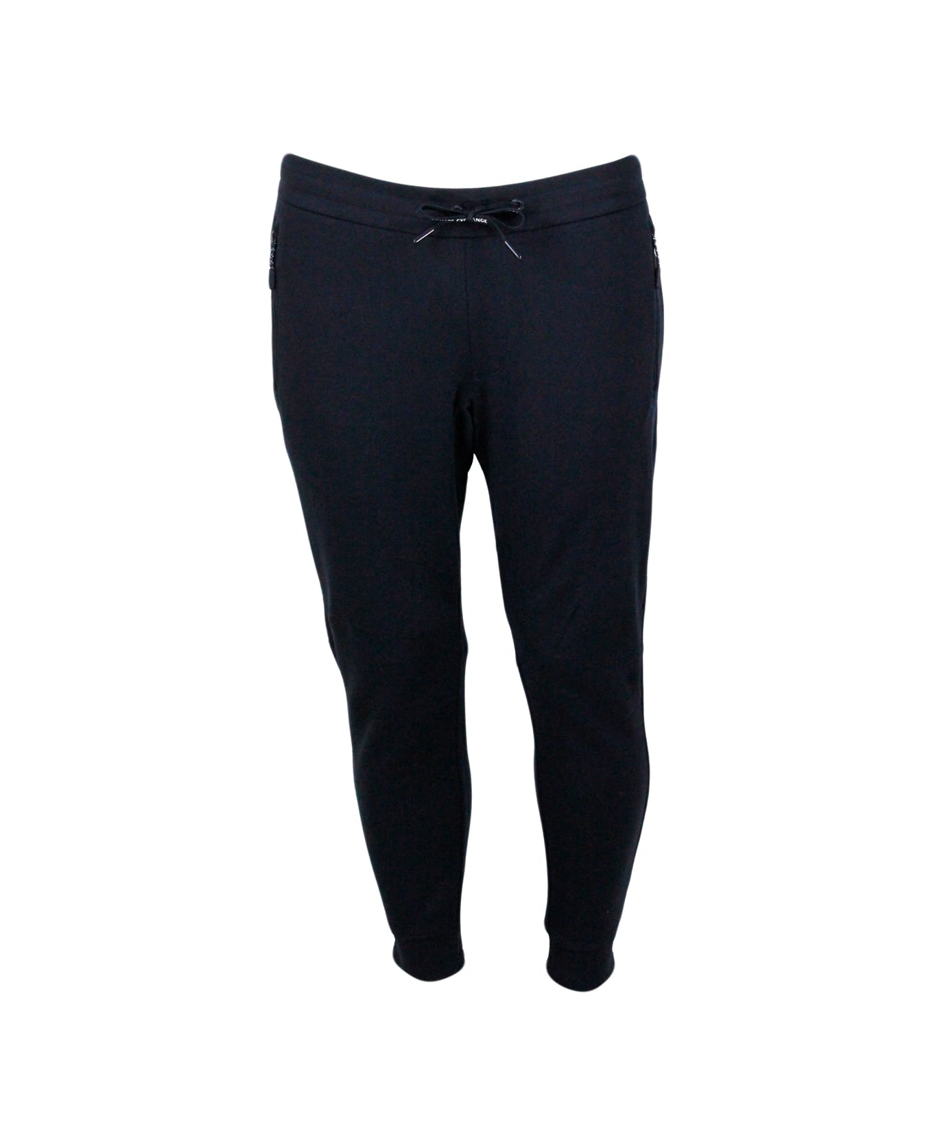Armani Collezioni Cotton Fleece Jogging Trousers With Drawstring At The Waist And Cuff At The Bottom - Blu