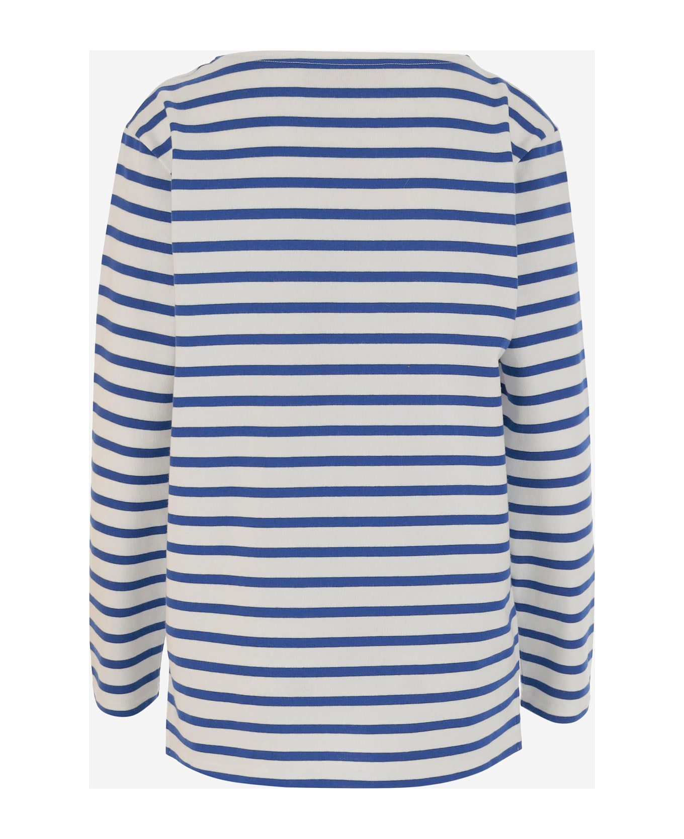 Valentino Garavani Long Sleeve Cotton T-shirt With Striped Pattern - AVORIO/BLU