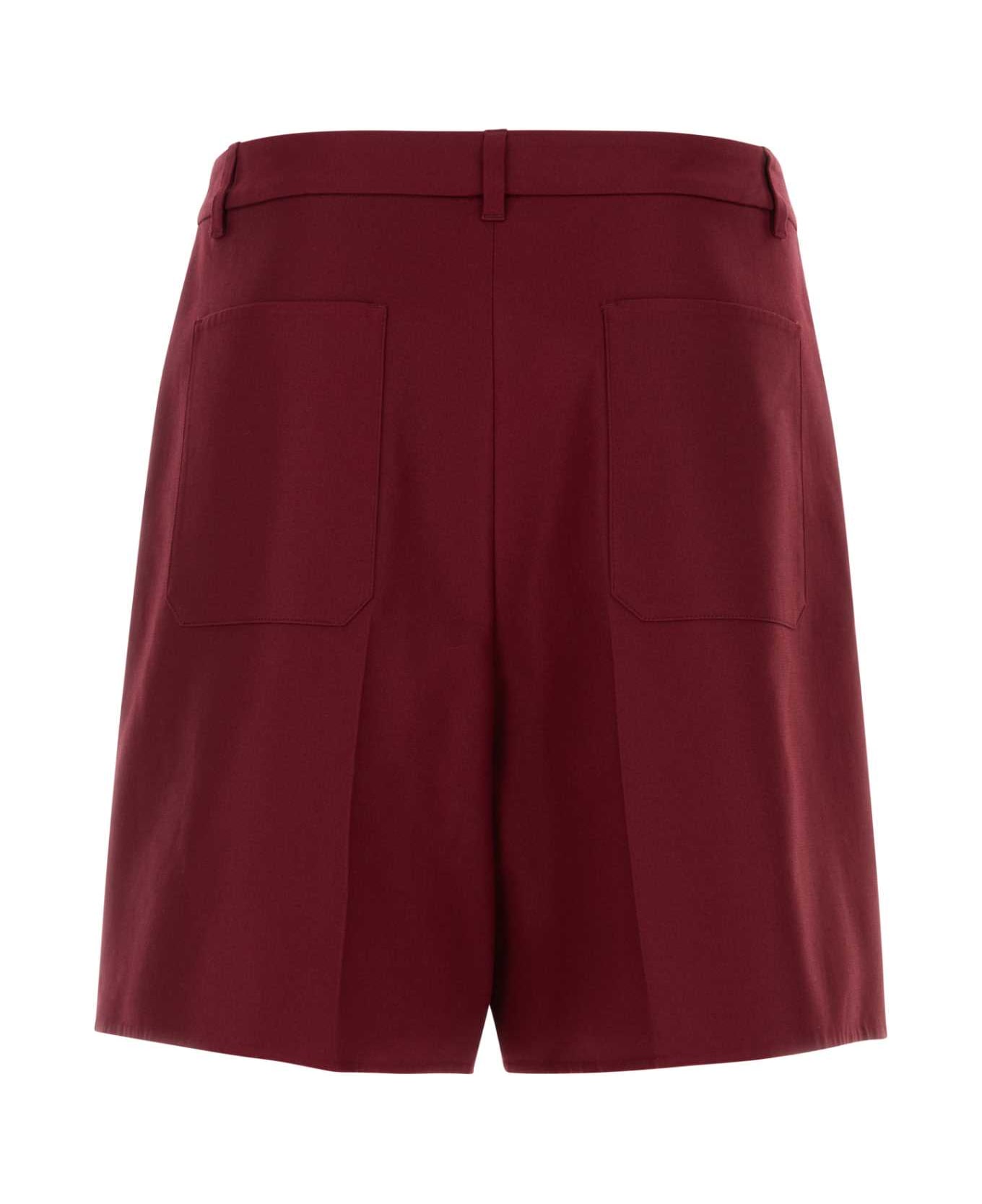 Valentino Garavani Burgundy Cotton Bermuda Shorts - RUBIN