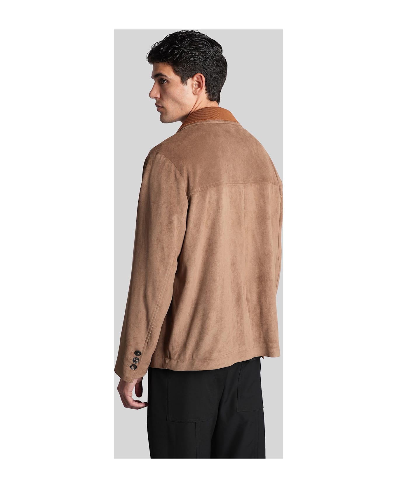 Emporio Armani Leather Jacket In Camel Polyester - Camel