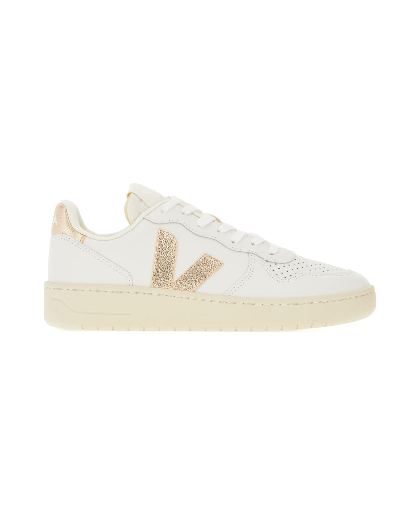 Veja White Leather V-10 Sneakers - EXTRA WHITE PLATINE