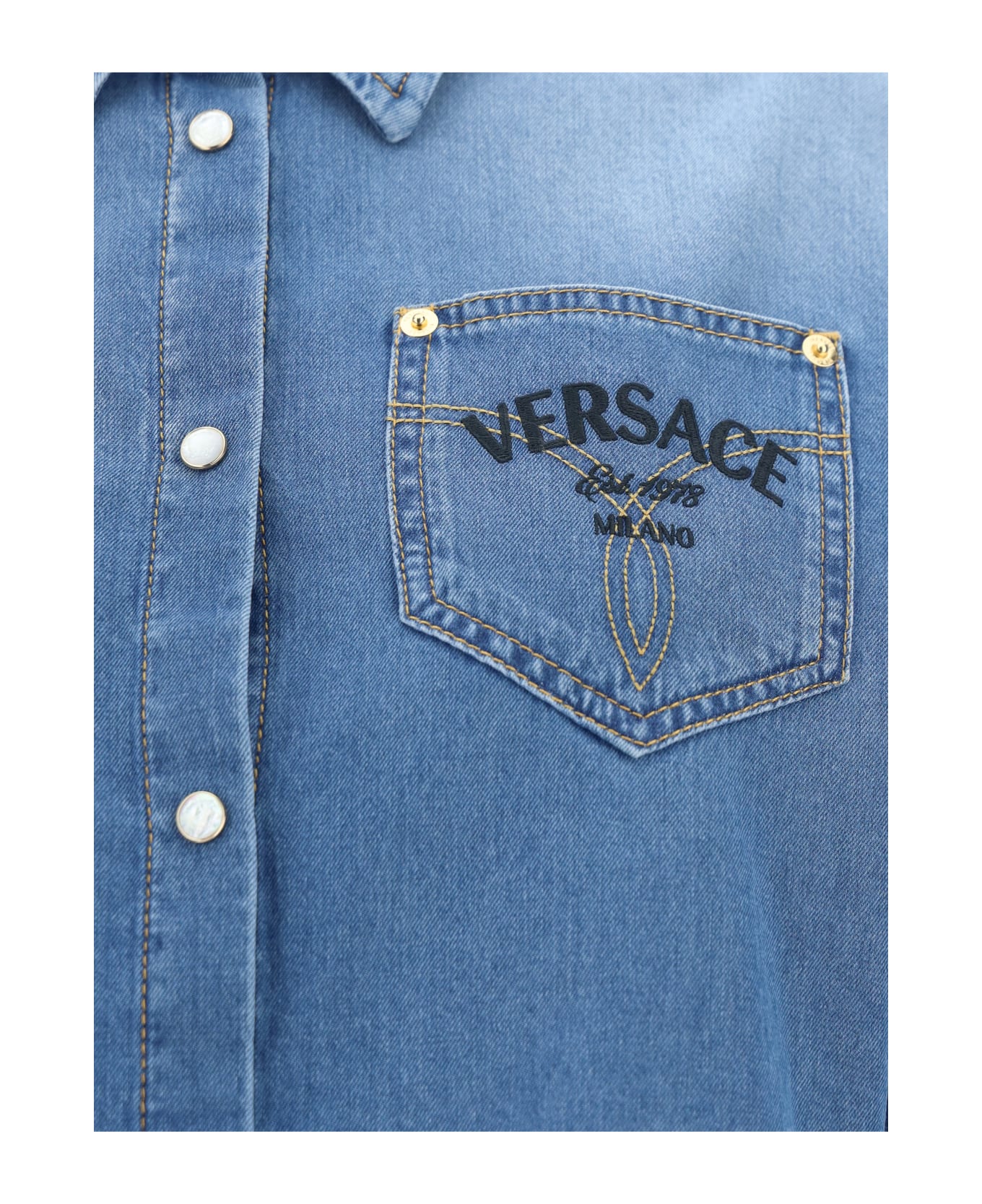 Versace Button-up Cropped Denim Shirt - Medium Blue