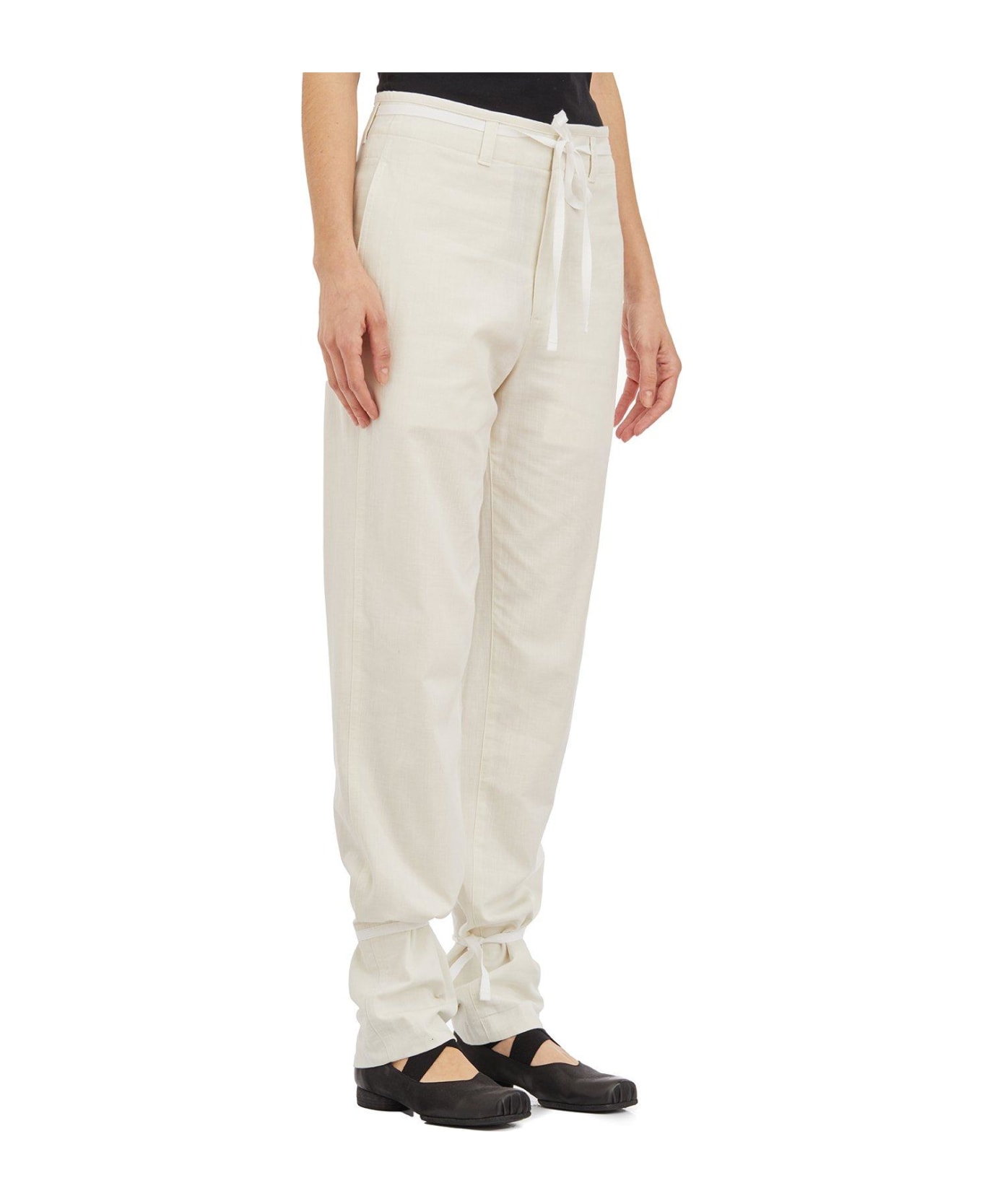 Lemaire Chambray Drawstring Tapered Trousers - NEUTRALS