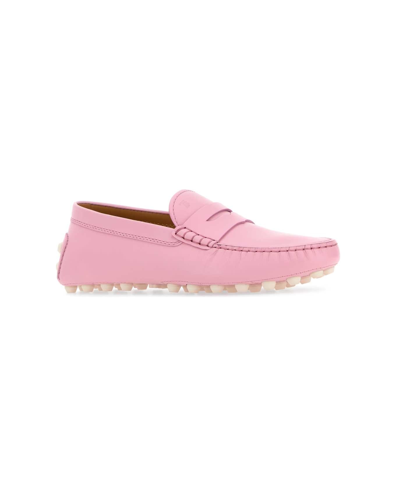 Tod's Pink Leather Gommino Bubble Loafers - MACARON