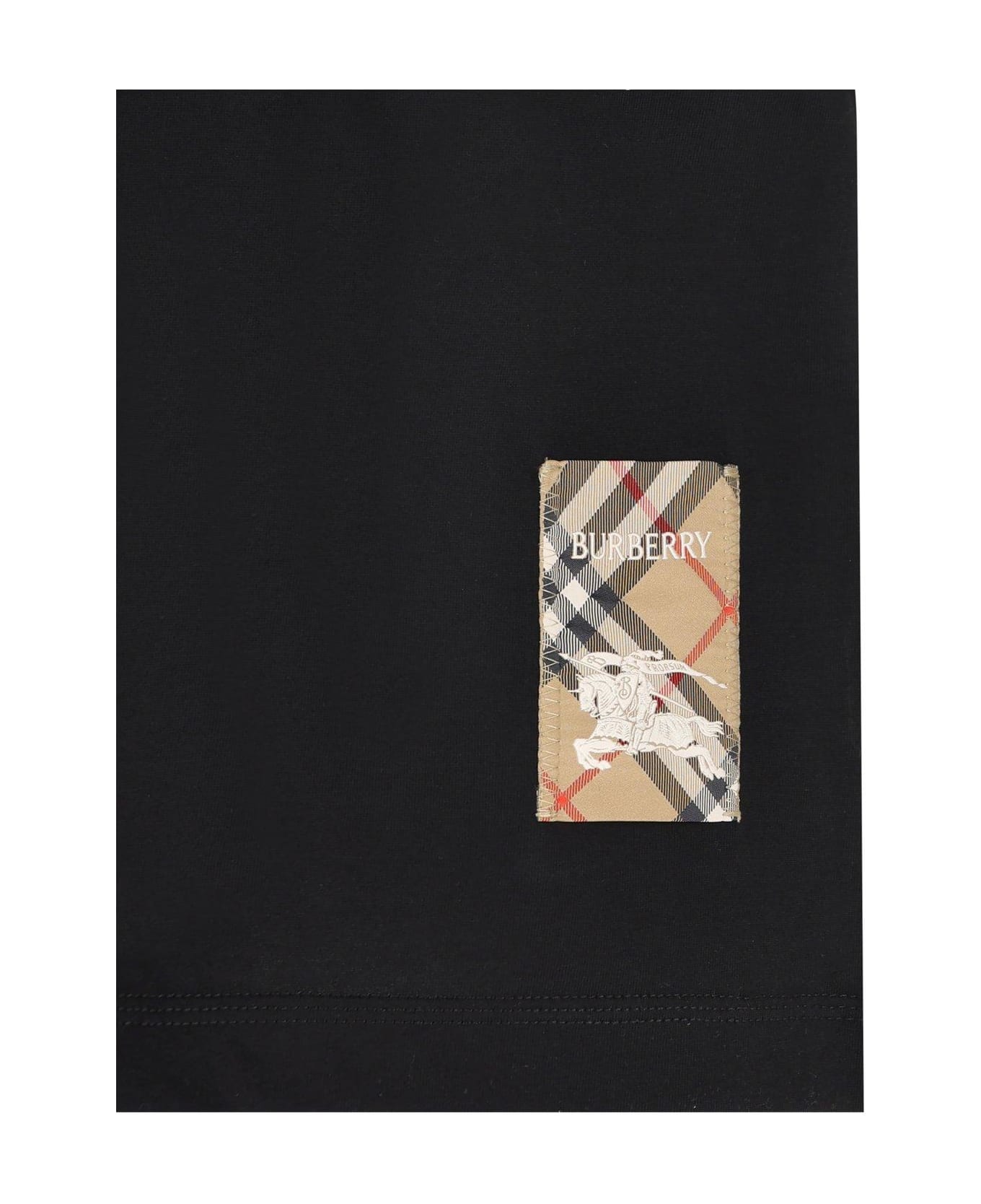 Burberry Checked Patch Crewneck T-shirt - BLACK