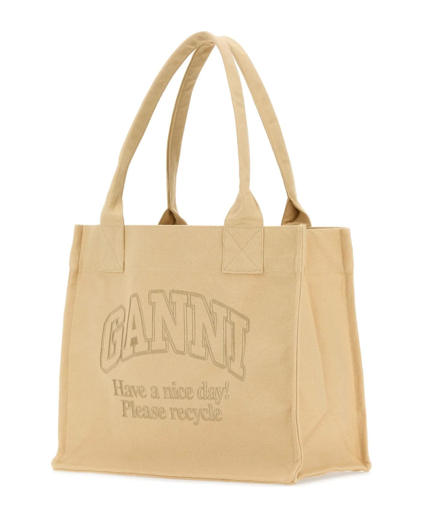 Ganni Cream Canvas Shopping Bag - Buttercream