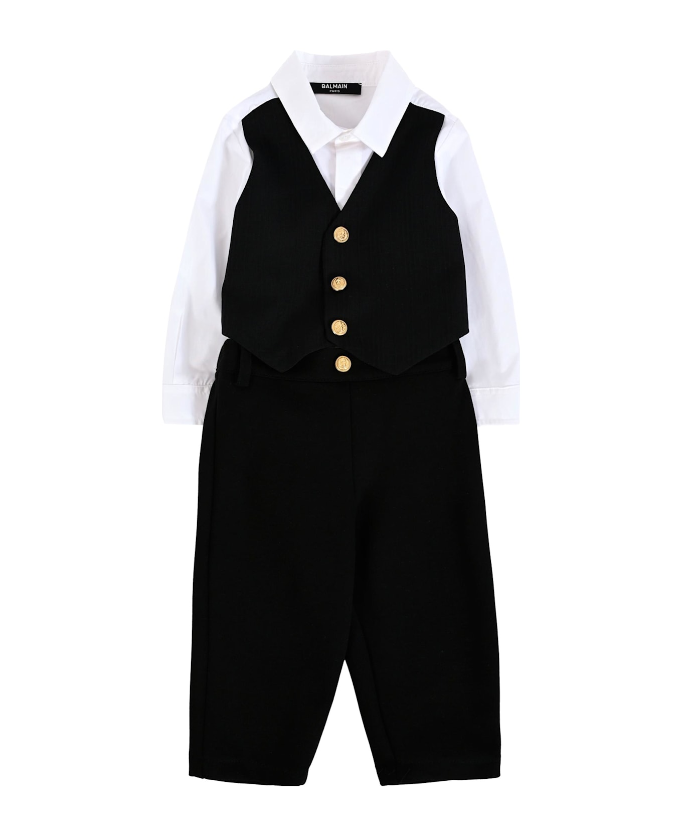 Balmain Black Cotton Suit For Baby Boy With - Black