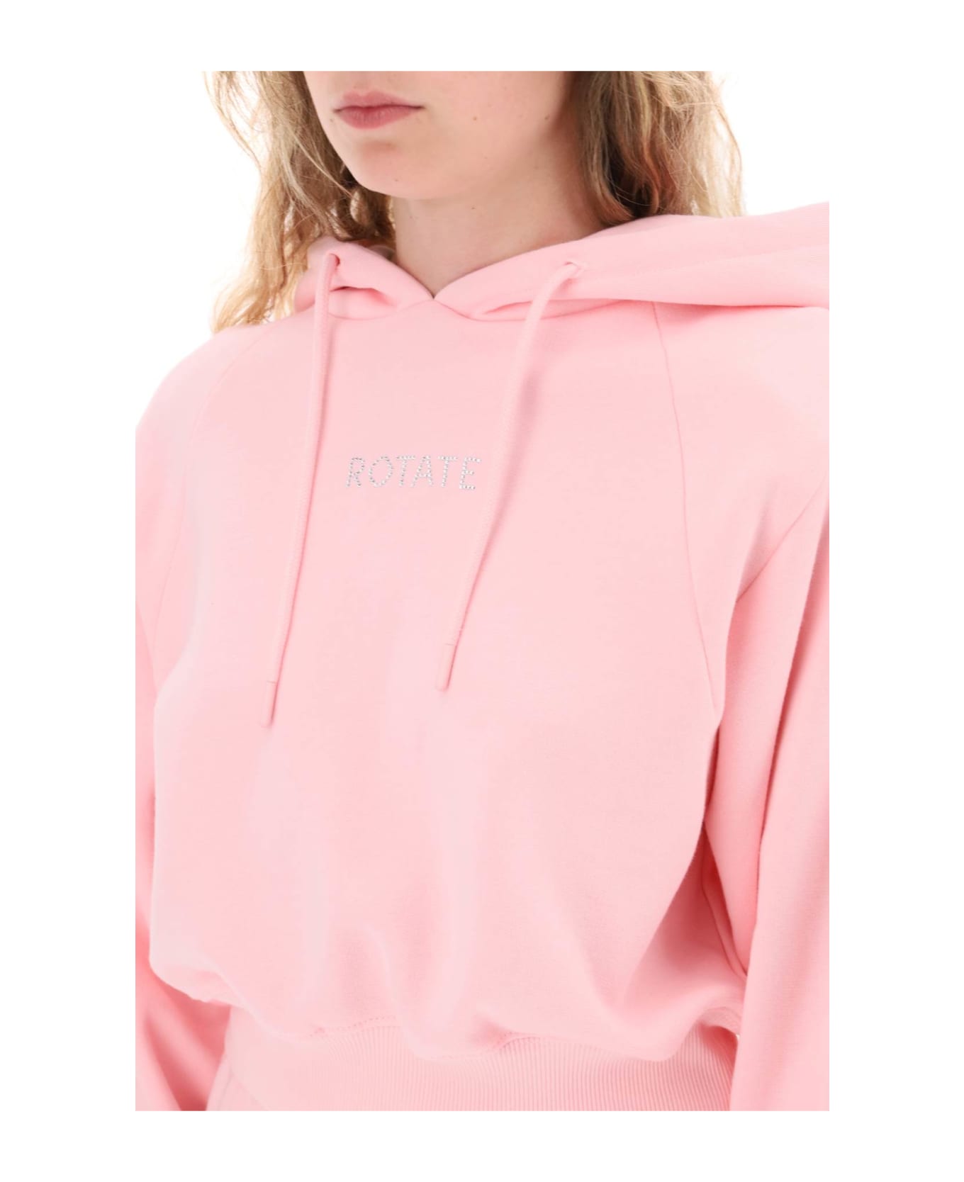 Rotate by Birger Christensen Cropped Hoodie With Rhinestone-studded Logo - ALMOND BLOSSOM (Pink) フリース