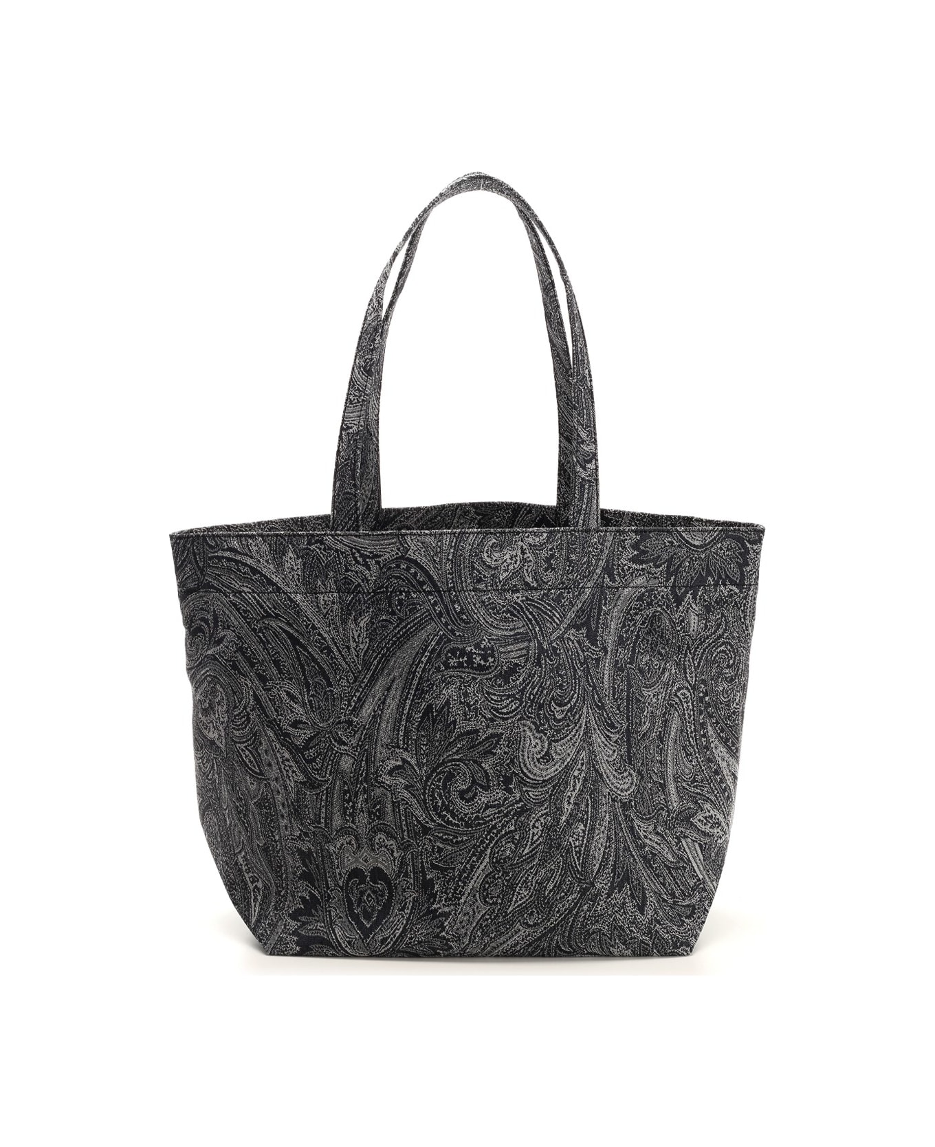 Etro Navy Blue Large Tote Bag With Paisley Jacquard Motif - Blue