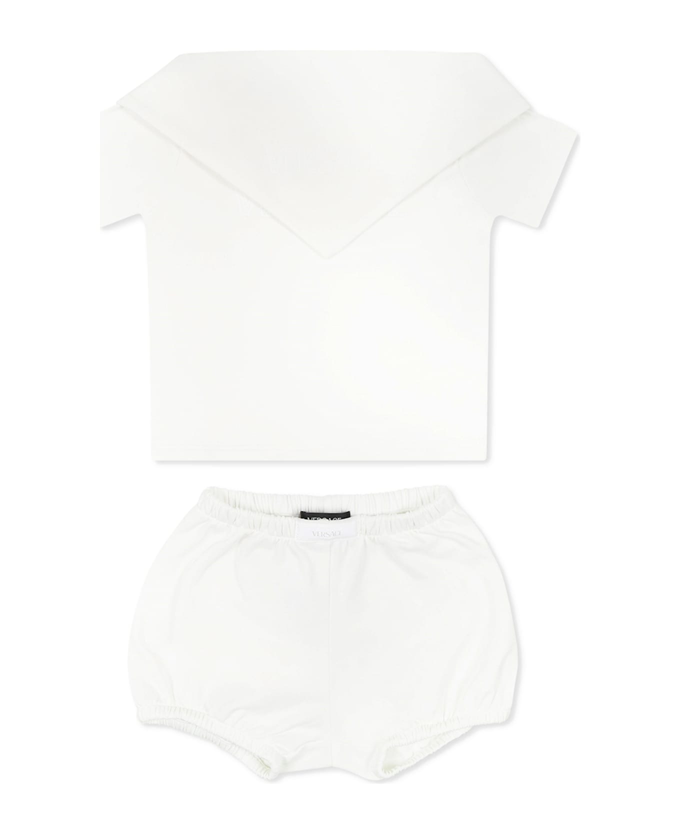 Versace White Birth Suit For Babykids With Logo - White