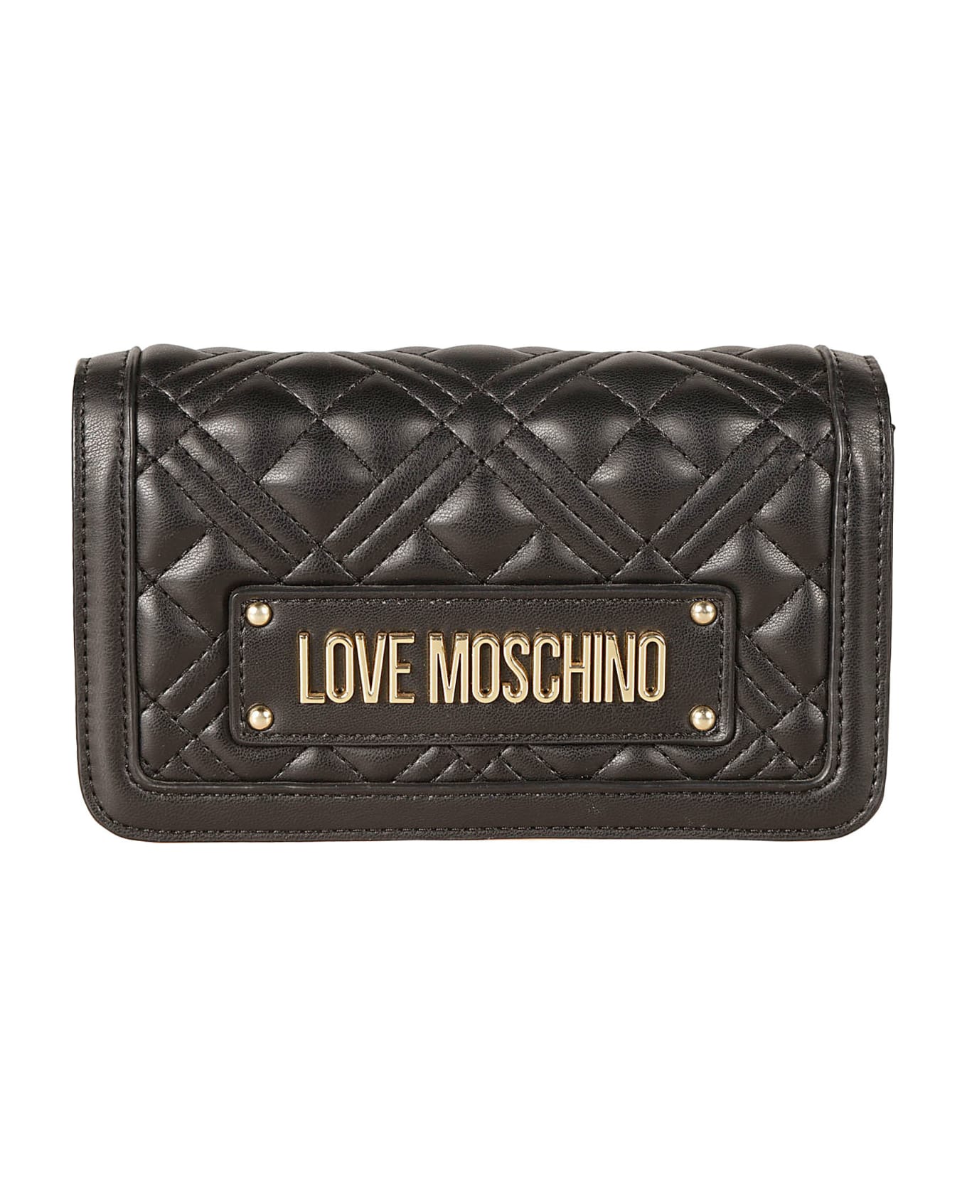 Love Moschino Logo Plaque Quilted Shoulder Bag - Black クラッチバッグ