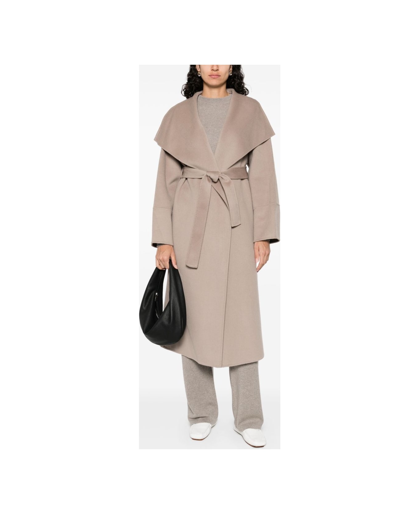 Goat Cashmere Belted Coat - Beige