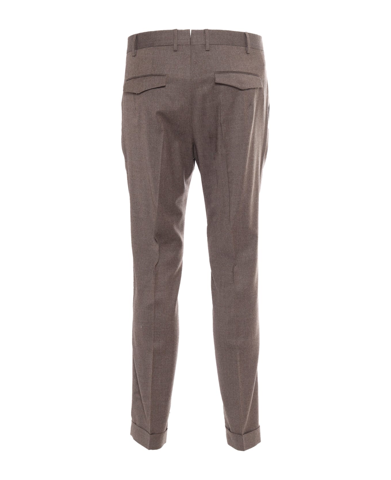 PT Torino Master, 1 Pleat, Diagonal Pockets, Flap Back Pockets, Turn-up - BROWN