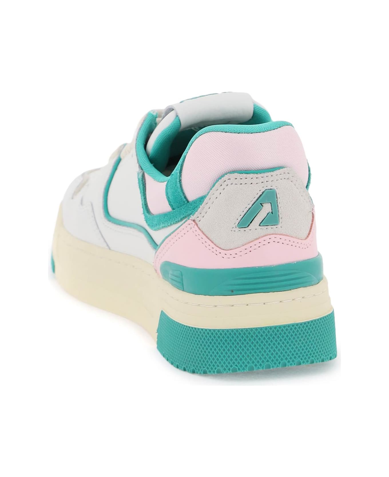 Autry Clc Sneakers In White And Green Leather - White