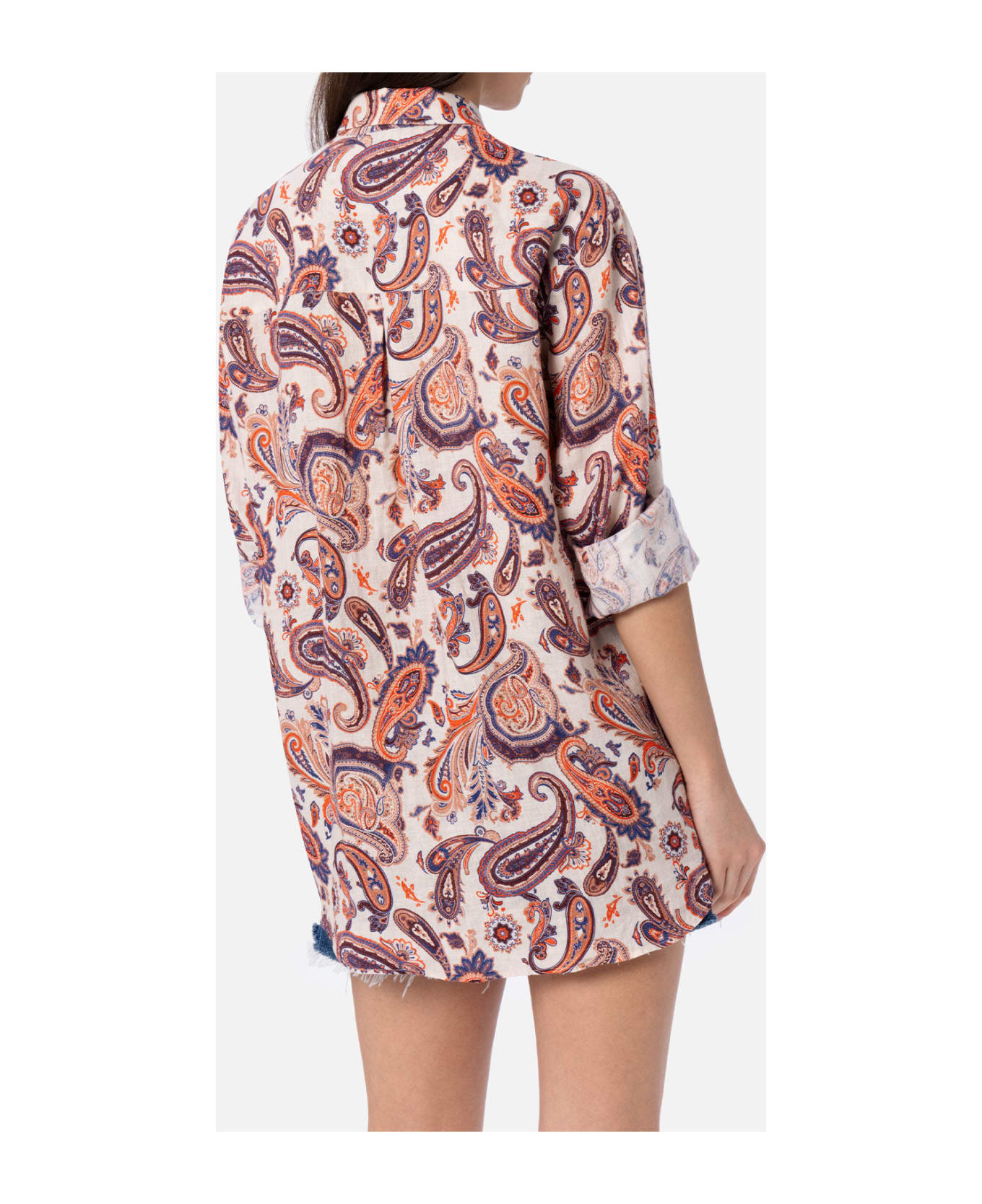 MC2 Saint Barth Woman Linen Shirt Alodie With Paisley Print And Pockets - WHITE