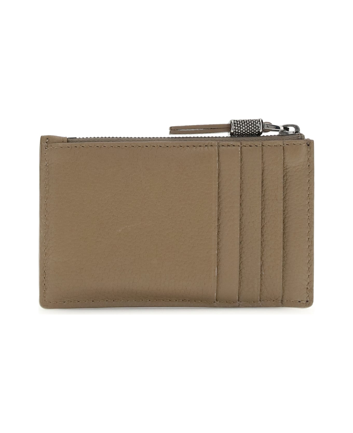 Brunello Cucinelli Leather Card Holder With Grain And Shiny Zipper Pull