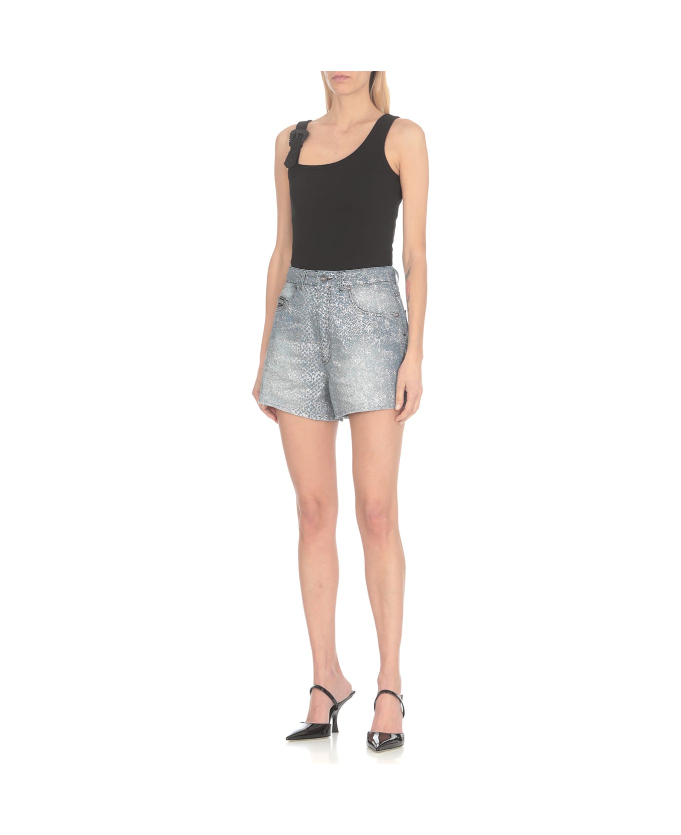 Versace Jeans Couture Glitter Animalier Shorts - Blue
