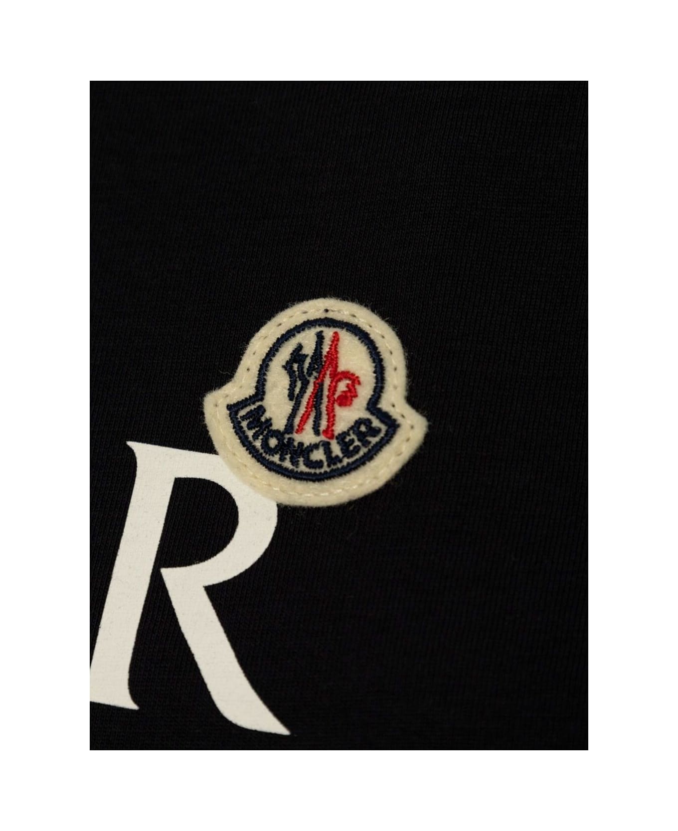 Moncler Black T-shirt With Lettering Logo And Logo Patch On The Front In Cotton Boy - Black