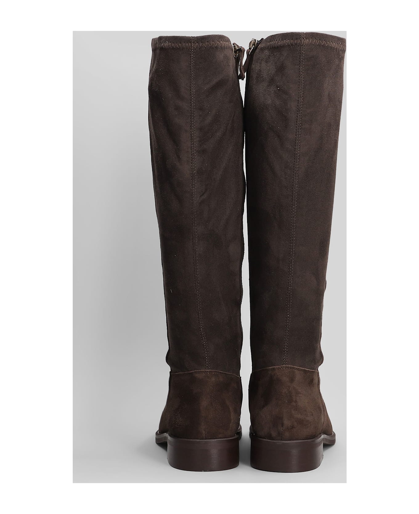 Julie Dee Low Heels Boots In Dark Brown Suede - dark brown