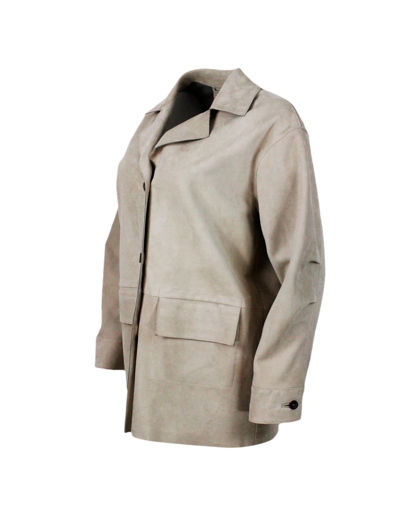 Malo Relaxed Fit Soft Suede Jacket With Patch Pockets And Three-button Closure. - Beige
