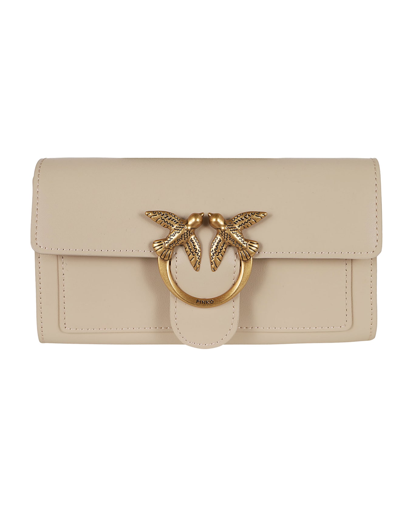 Pinko Love One Wallet C Vitello - Q Beige Grigio Fumo Antique Gold