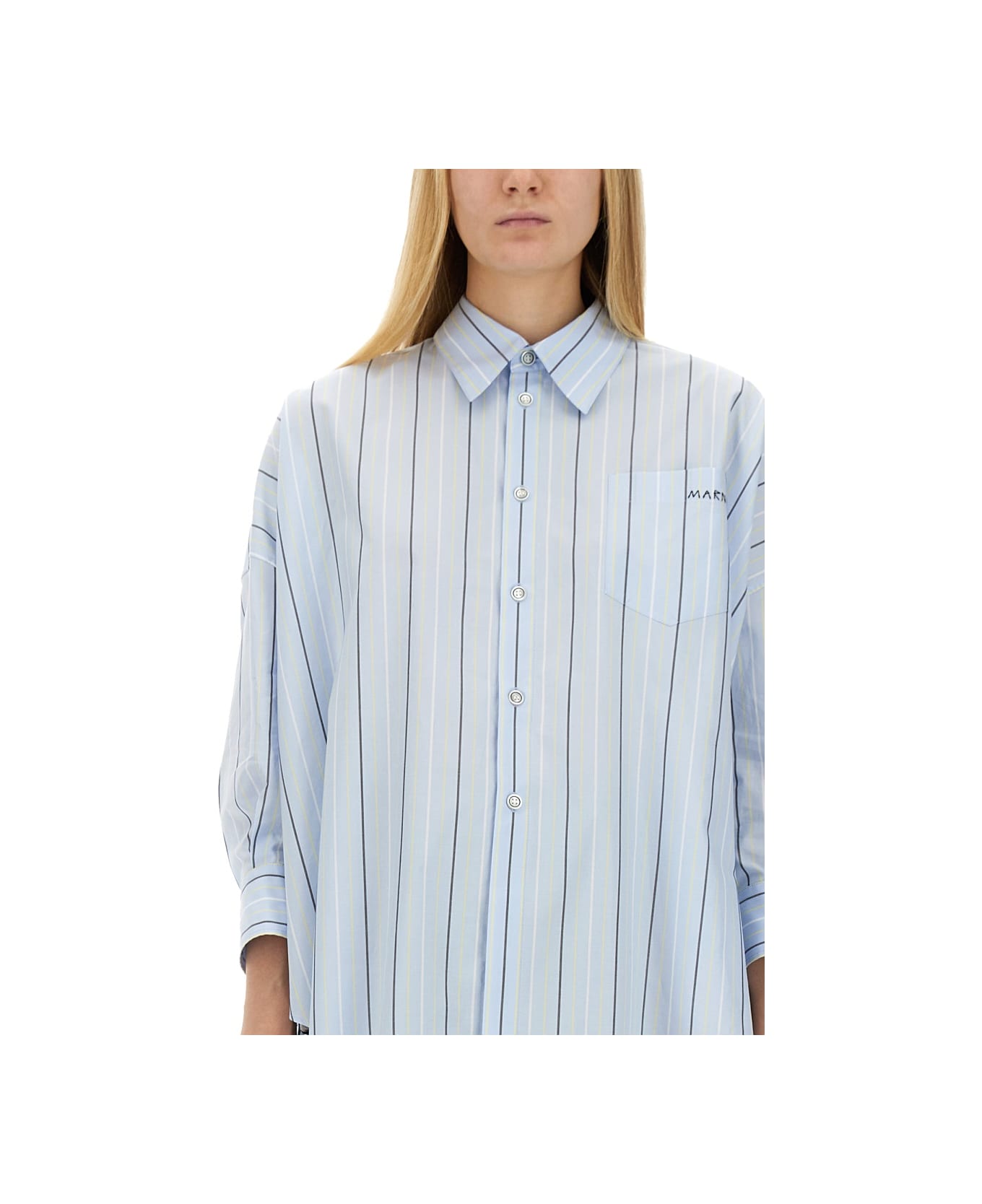 Marni Asymmetrical Striped Shirt - Clear Blue